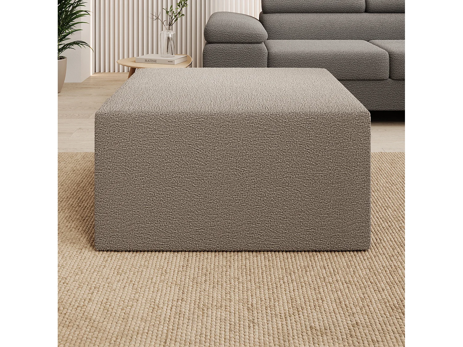 Pouf Carré XL Soren Bouclette Taupe
