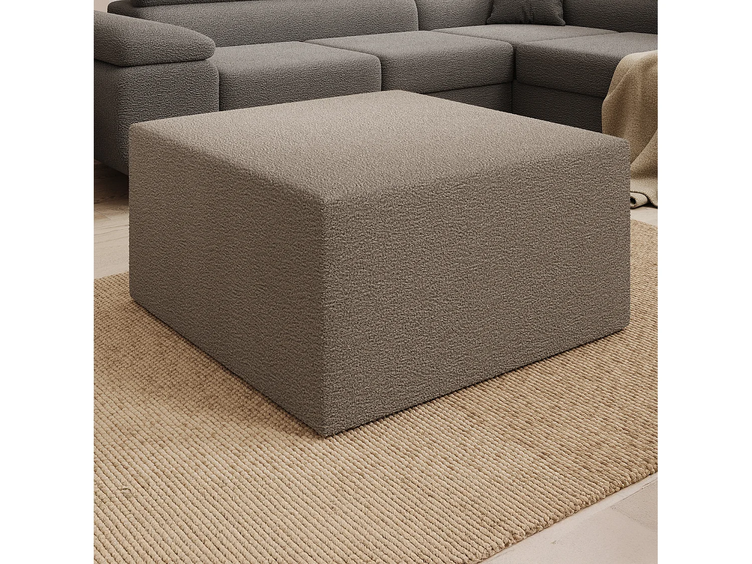 Pouf Carré XL Soren Bouclette Taupe