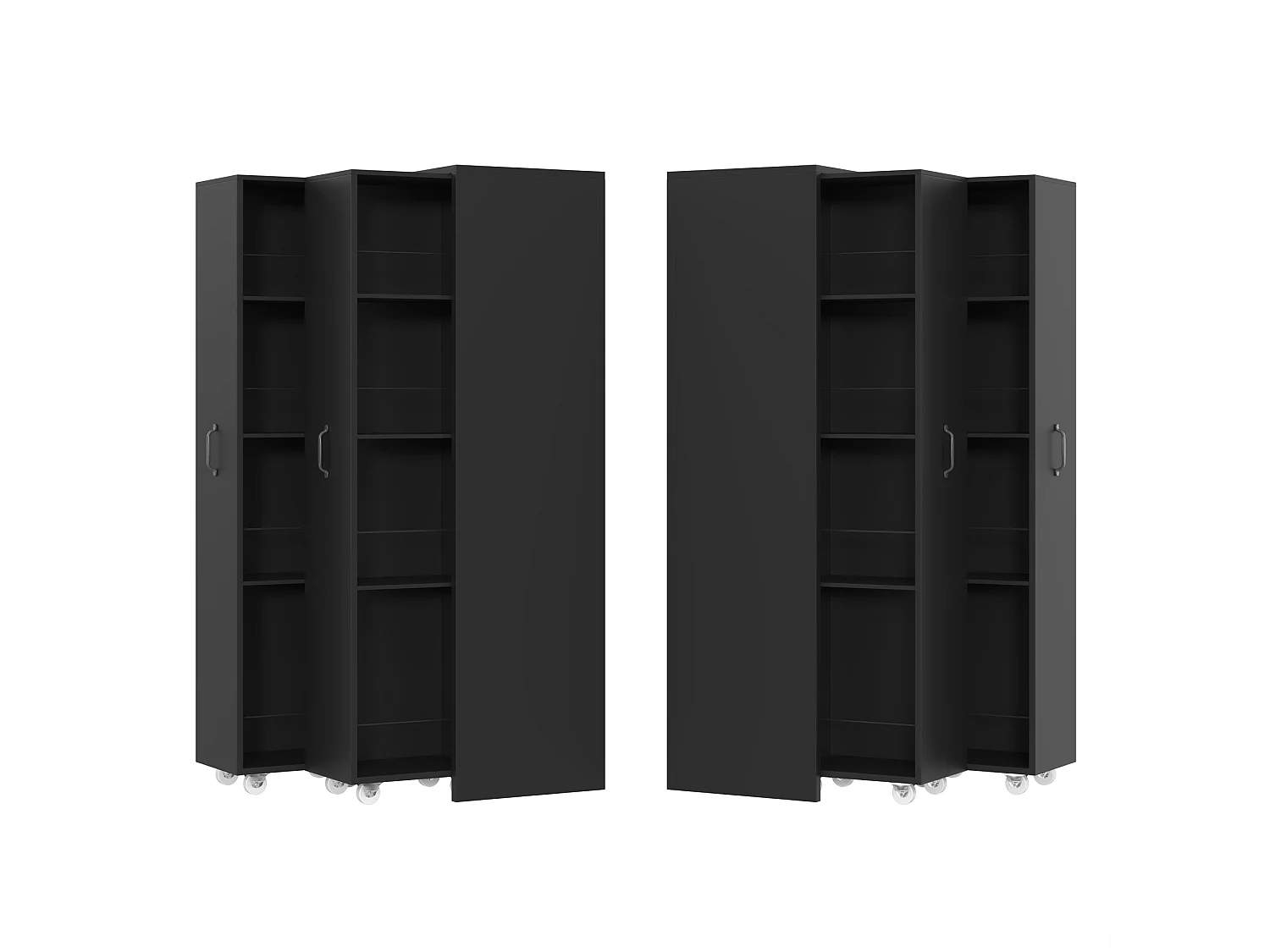 Rolbare boekenkast van MDF met 4 planken - Zwart