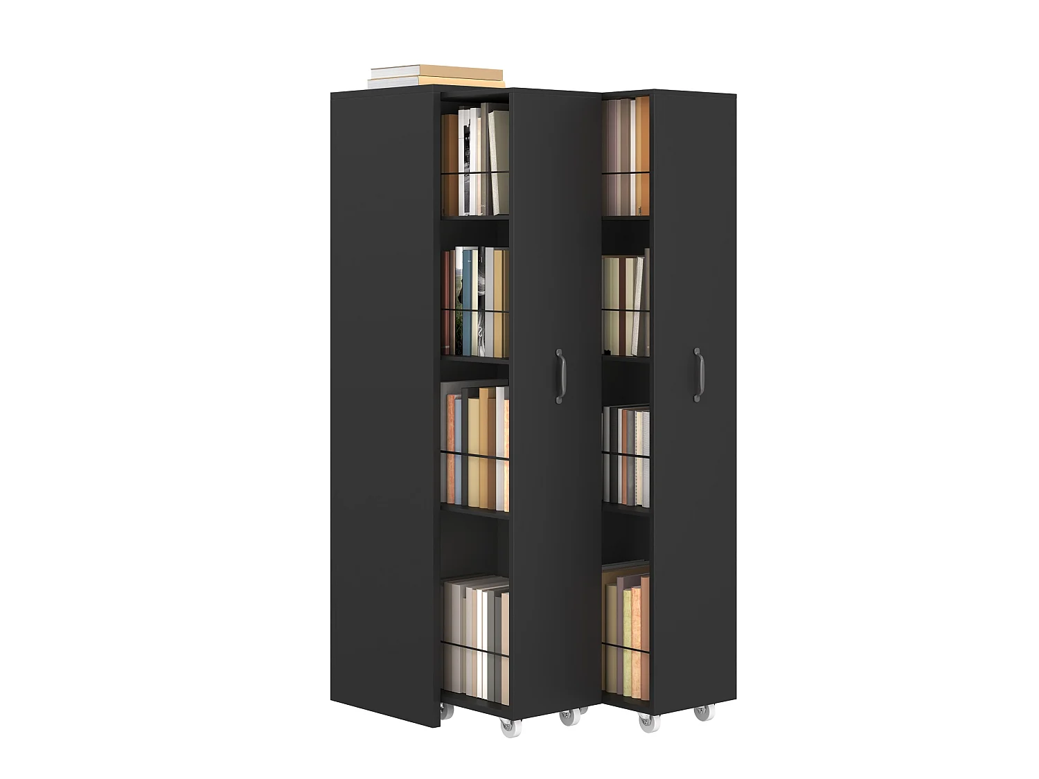 Rolbare boekenkast van MDF met 4 planken - Zwart