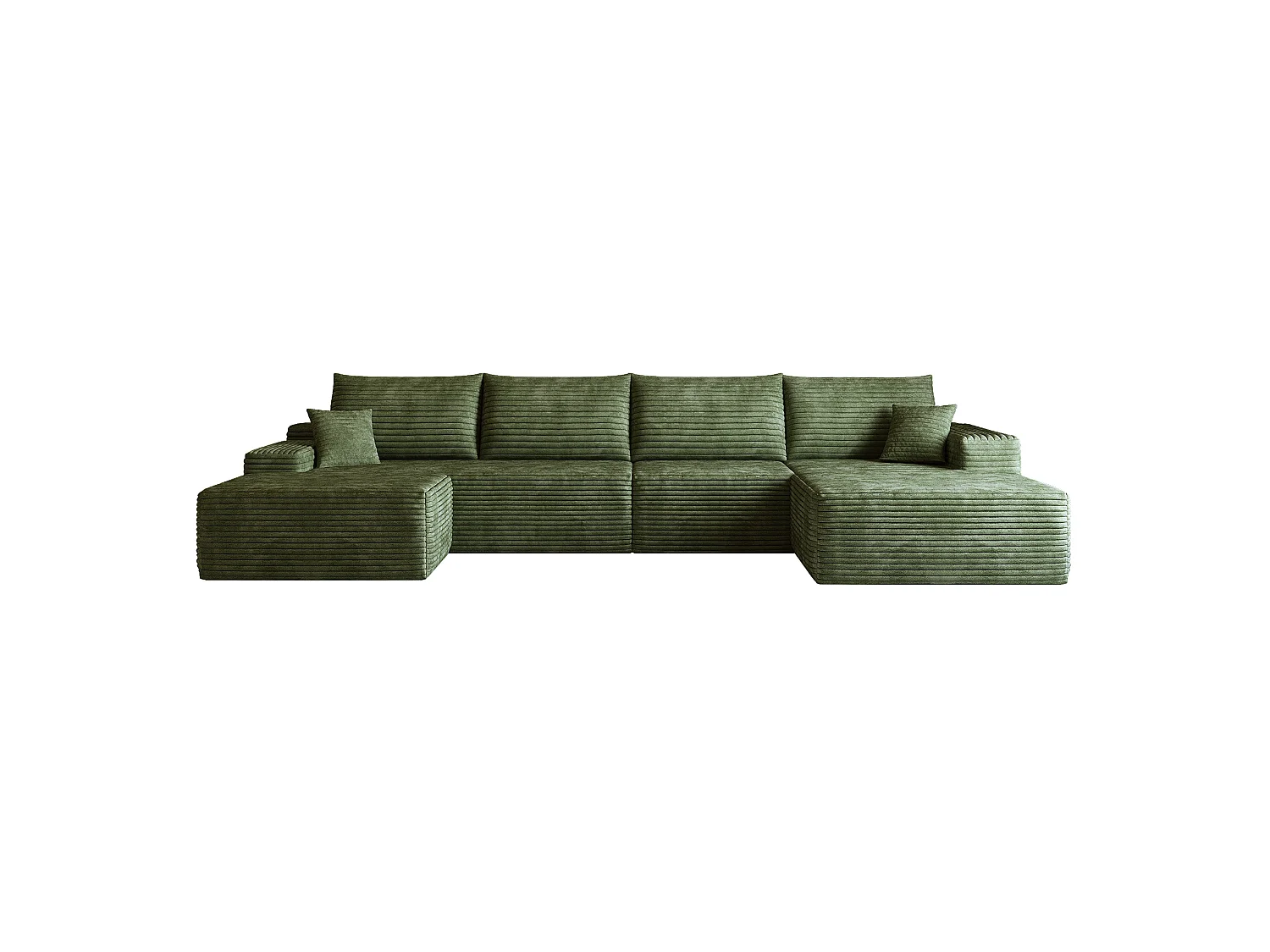 Canapé modulable 4 places en velours côtelé avec pouf et Méridienne à droite - Vert
