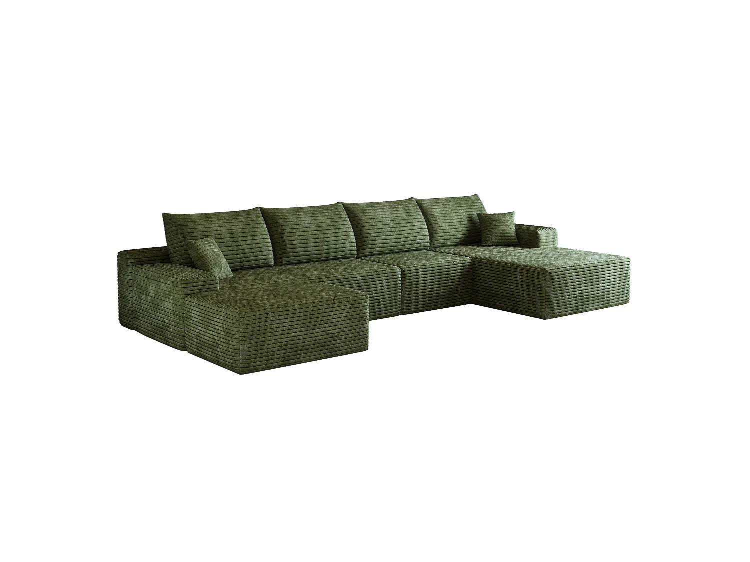 Canapé modulable 4 places en velours côtelé avec pouf et Méridienne à droite - Vert
