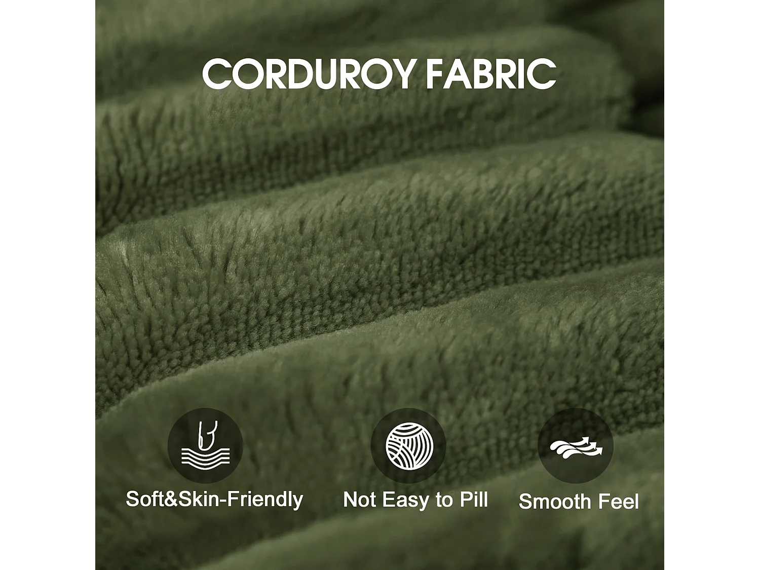Canapé modulable 4 places en velours côtelé avec pouf et Méridienne à droite - Vert