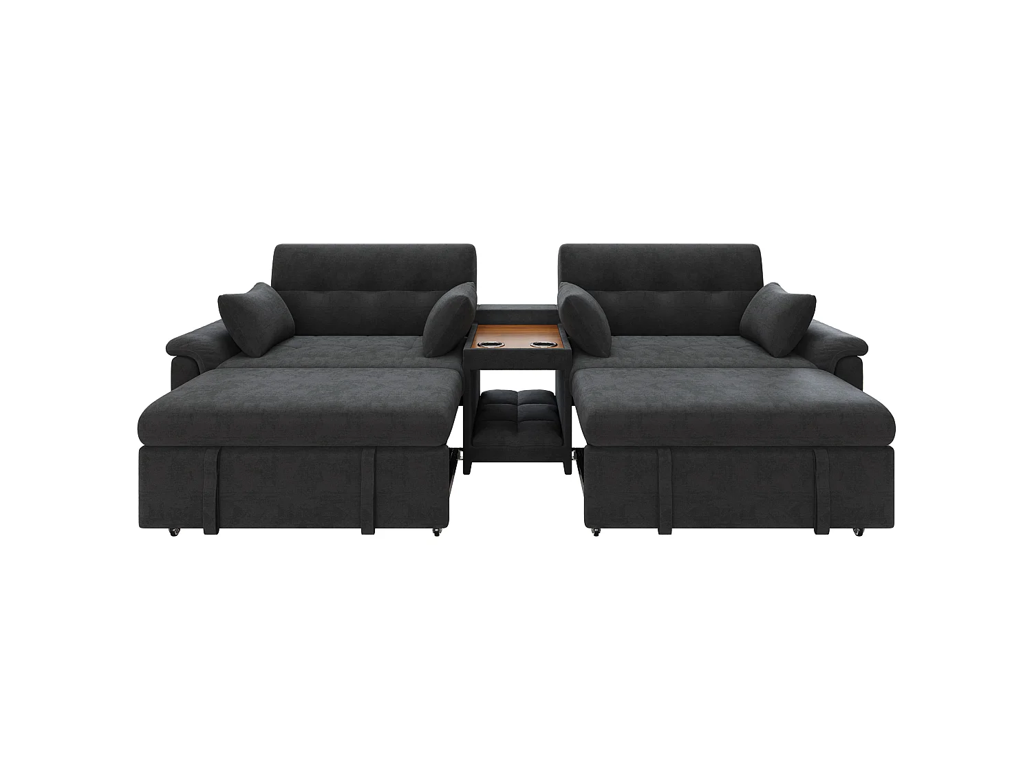 Sofá convertível de 4 lugares com encosto ajustável e 2 bases para copos – Tecido chenille cinzento-escuro