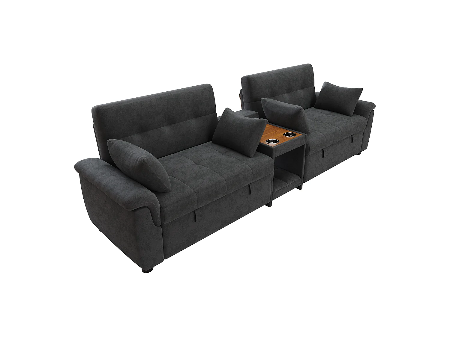 Sofá convertível de 4 lugares com encosto ajustável e 2 bases para copos – Tecido chenille cinzento-escuro
