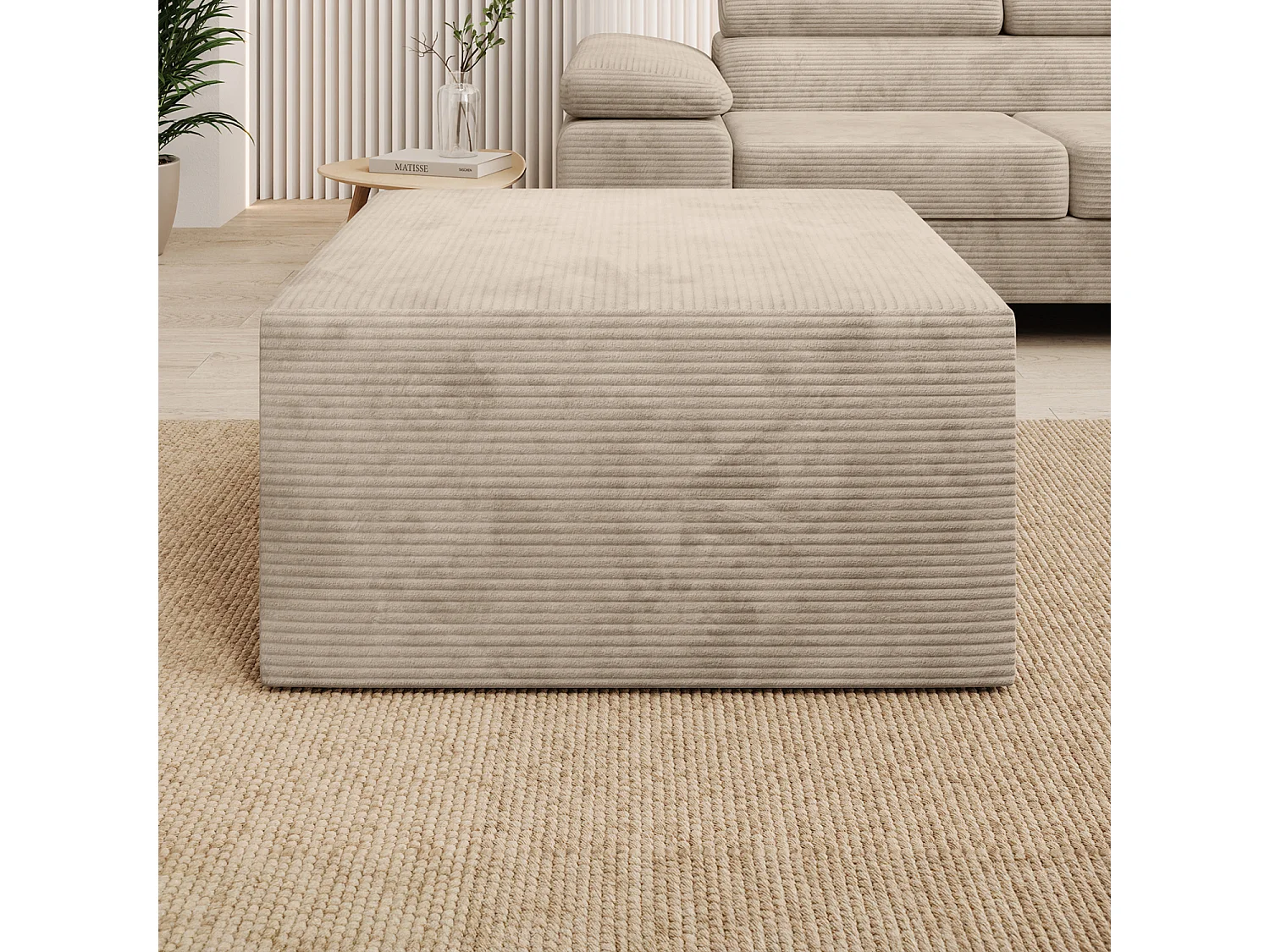 Pouf Carré XL Soren Velours Côtelé Beige