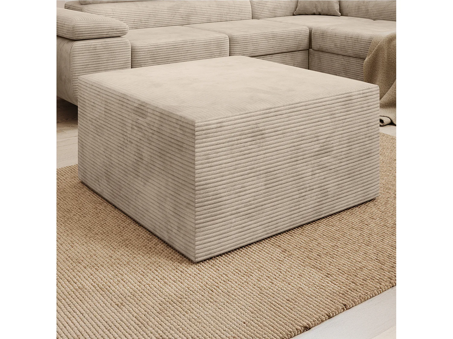 Pouf Carré XL Soren Velours Côtelé Beige