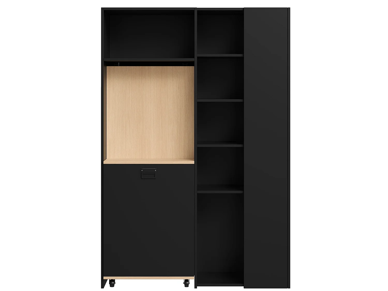 Bureau d'angle pliant 2-en-1 noir et chêne avec étagères, prise - Bois en MDF