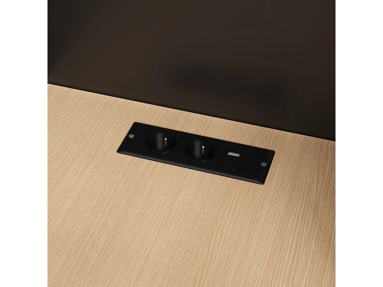 Bureau d'angle pliant 2-en-1 noir et chêne avec étagères, prise - Bois en MDF