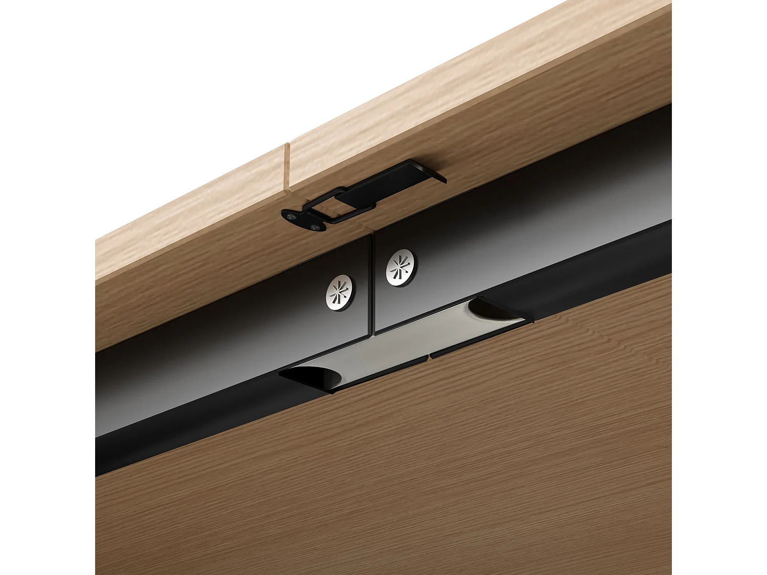 Bureau d'angle pliant 2-en-1 noir et chêne avec étagères, prise - Bois en MDF