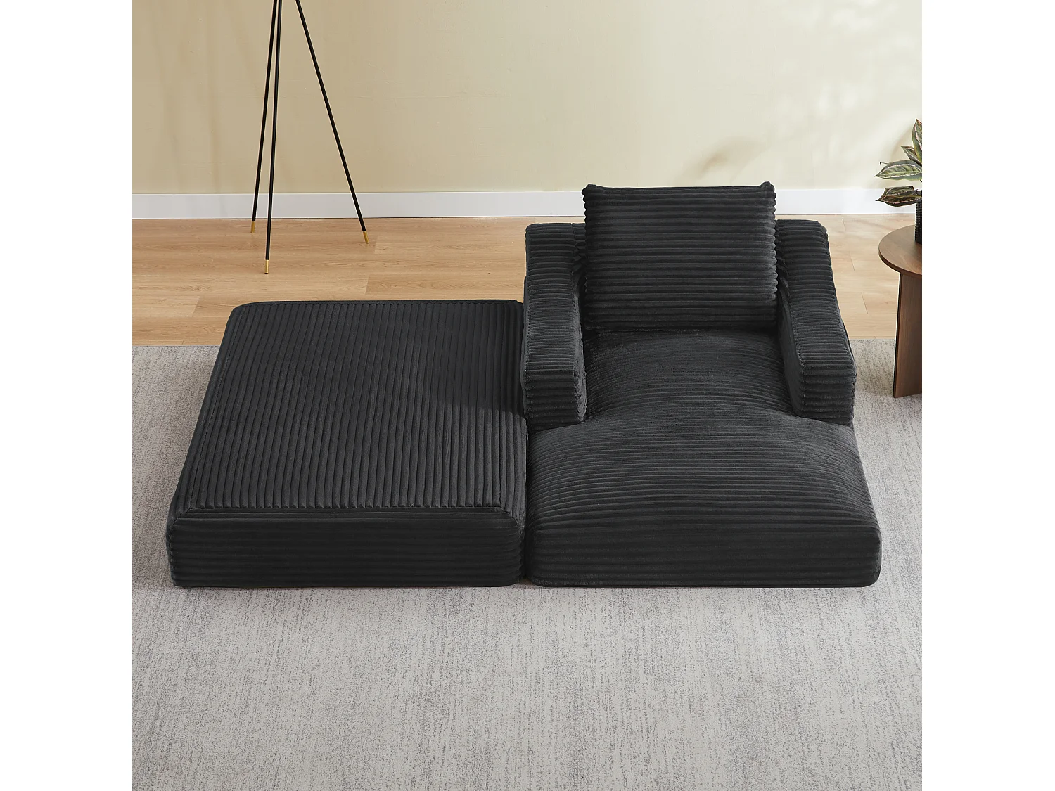 Méridienne convertible 160x100x85 cm en velours côtelé gris foncé - Sans montage