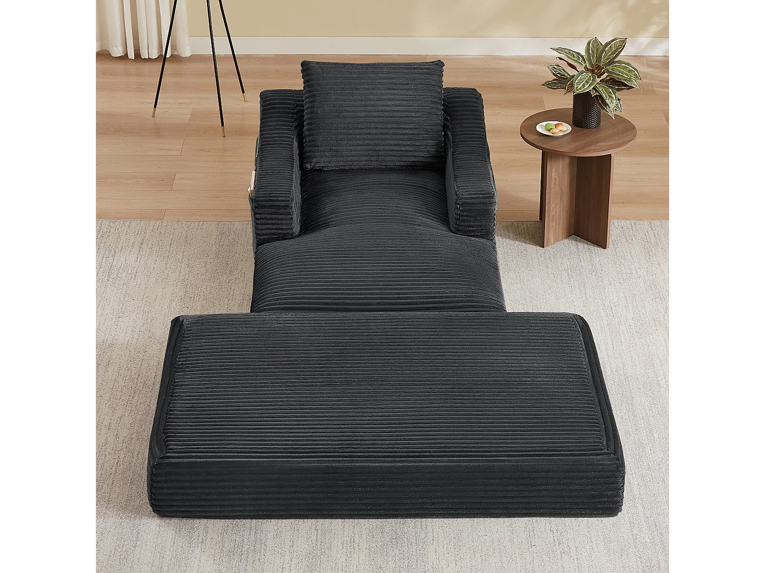 Méridienne convertible 160x100x85 cm en velours côtelé gris foncé - Sans montage