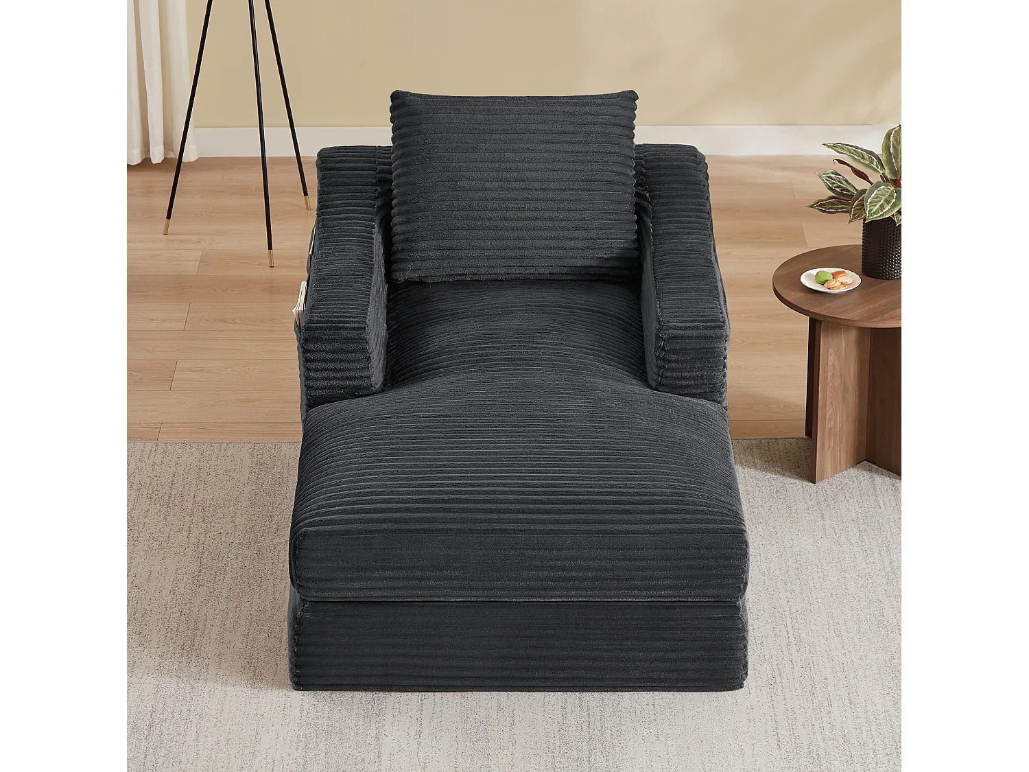 Méridienne convertible 160x100x85 cm en velours côtelé gris foncé - Sans montage