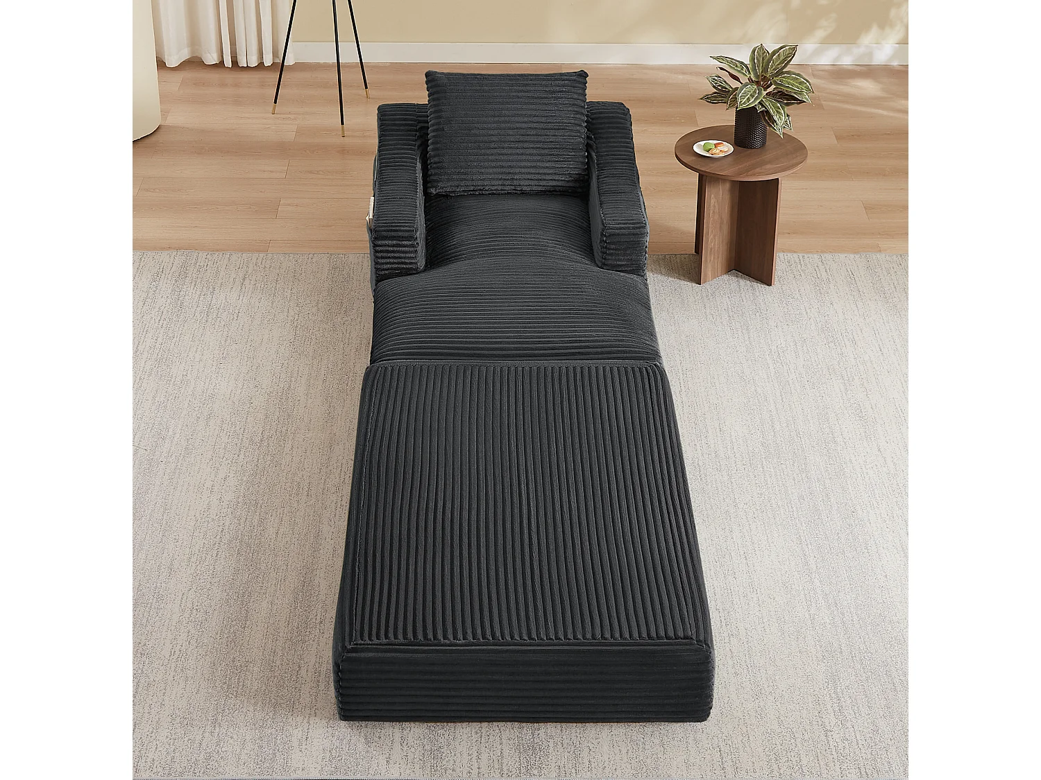 Méridienne convertible 160x100x85 cm en velours côtelé gris foncé - Sans montage