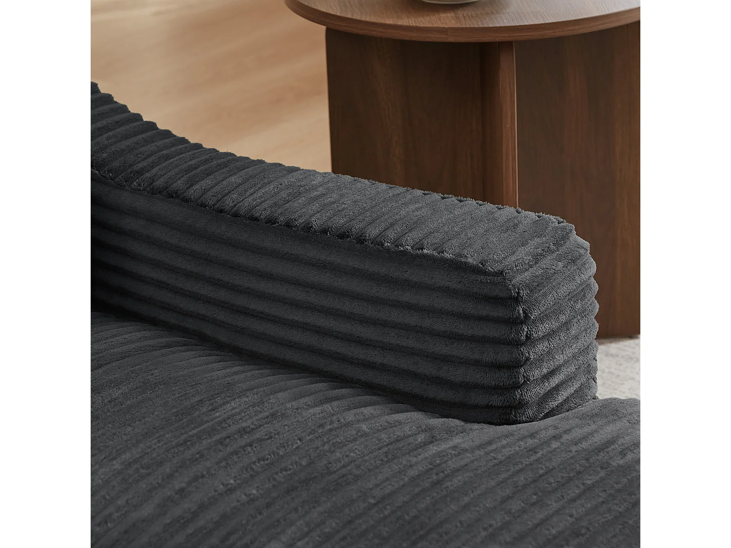 Méridienne convertible 160x100x85 cm en velours côtelé gris foncé - Sans montage