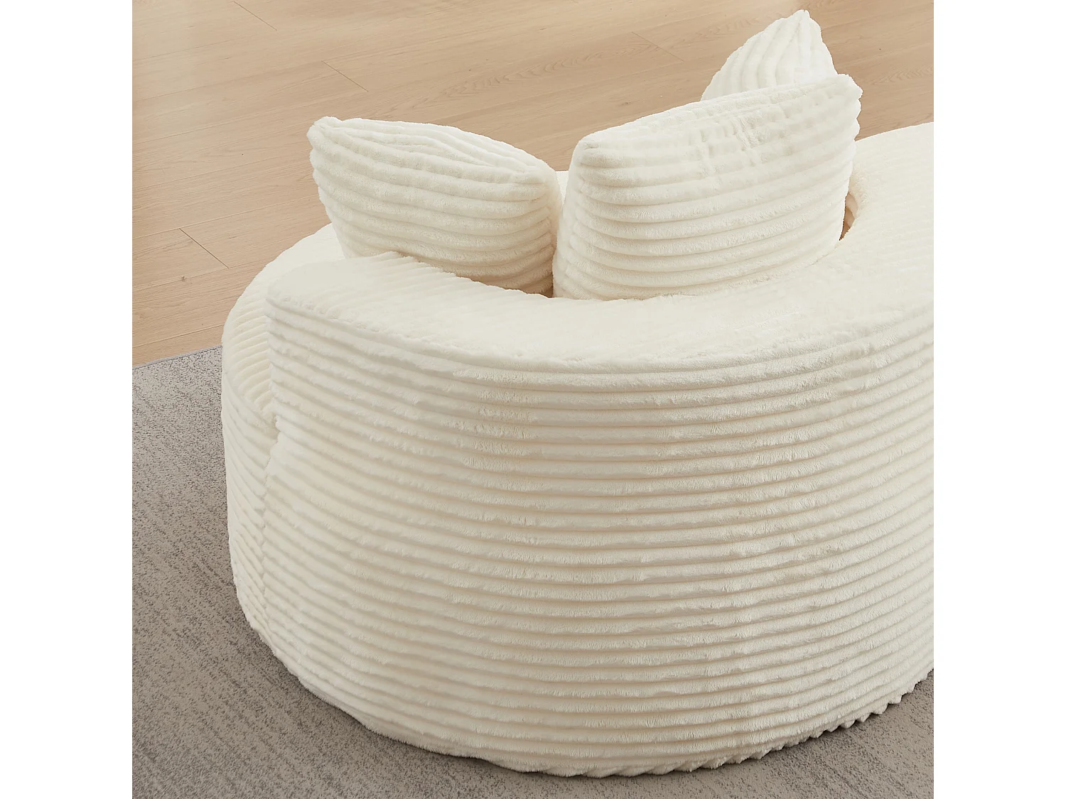 Sillón redondo de pana con 3 cojines - Diseño minimalista - Beige