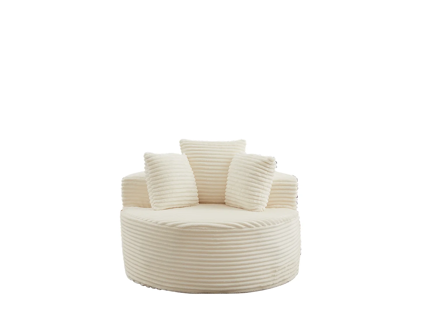 Sillón redondo de pana con 3 cojines - Diseño minimalista - Beige