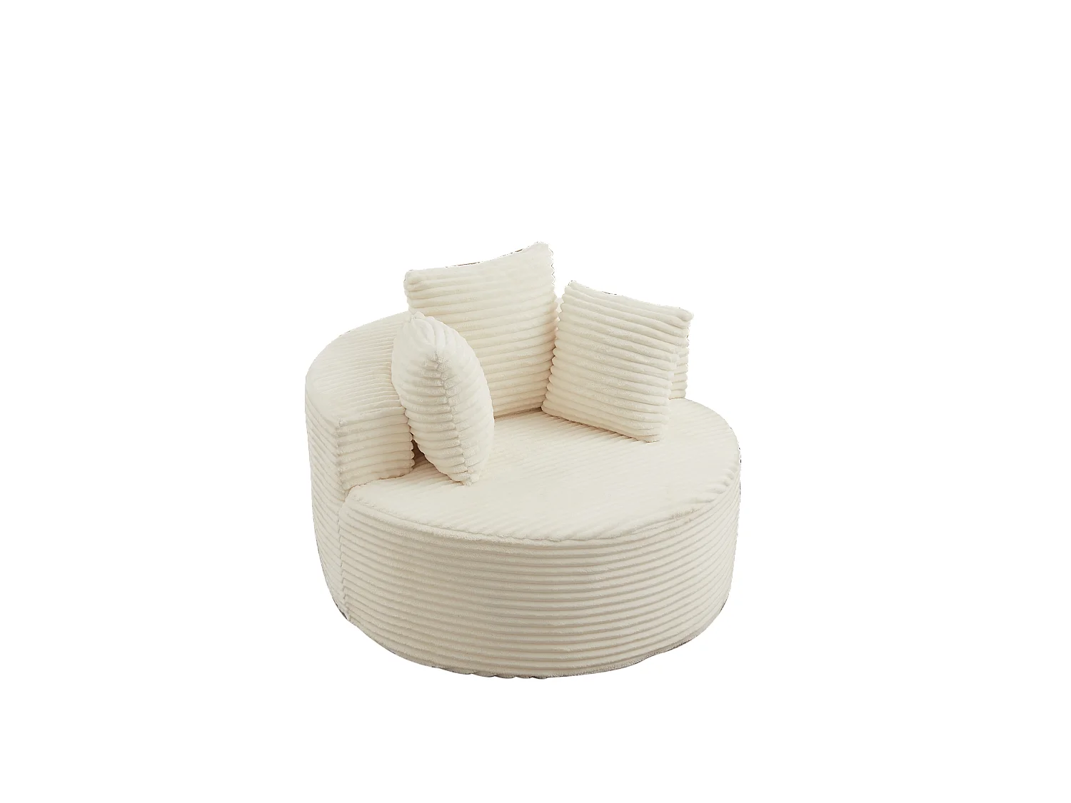 Sillón redondo de pana con 3 cojines - Diseño minimalista - Beige
