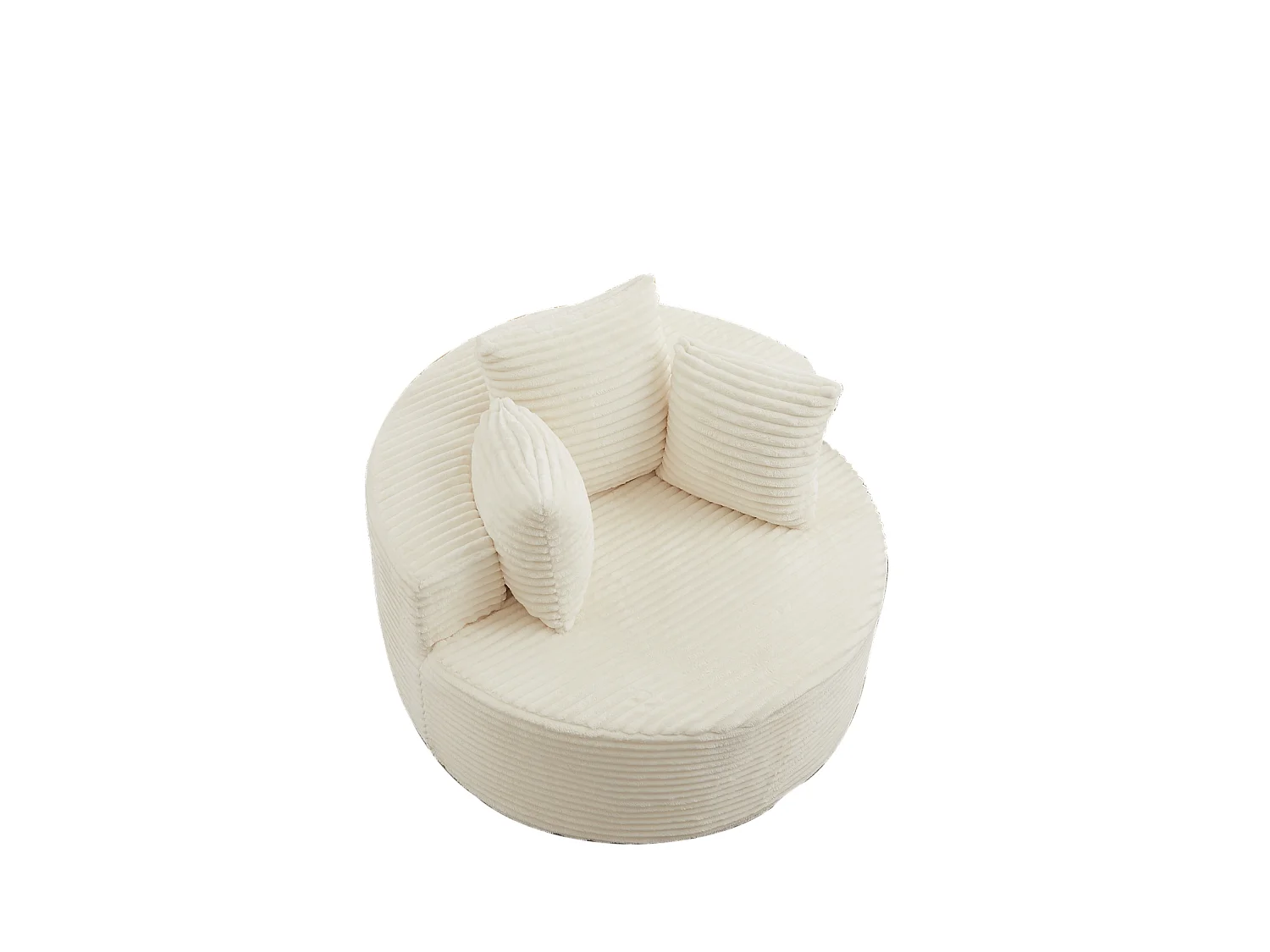 Sillón redondo de pana con 3 cojines - Diseño minimalista - Beige