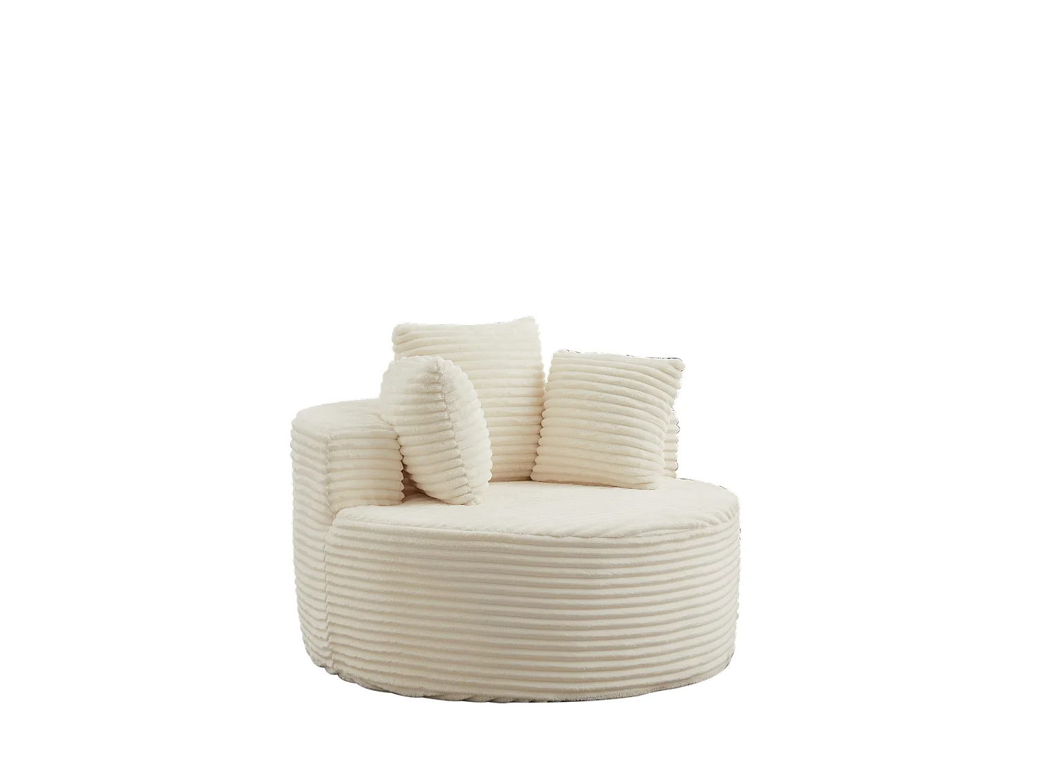 Sillón redondo de pana con 3 cojines - Diseño minimalista - Beige