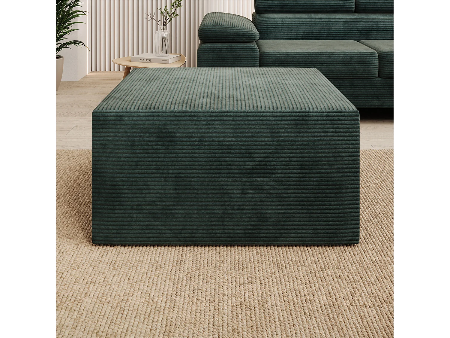 Pouf Carré XL Soren Velours Côtelé Vert