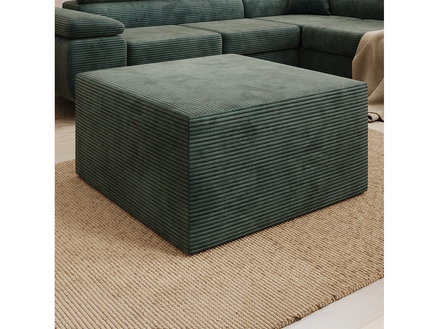 Pouf Carré XL Soren Velours Côtelé Vert