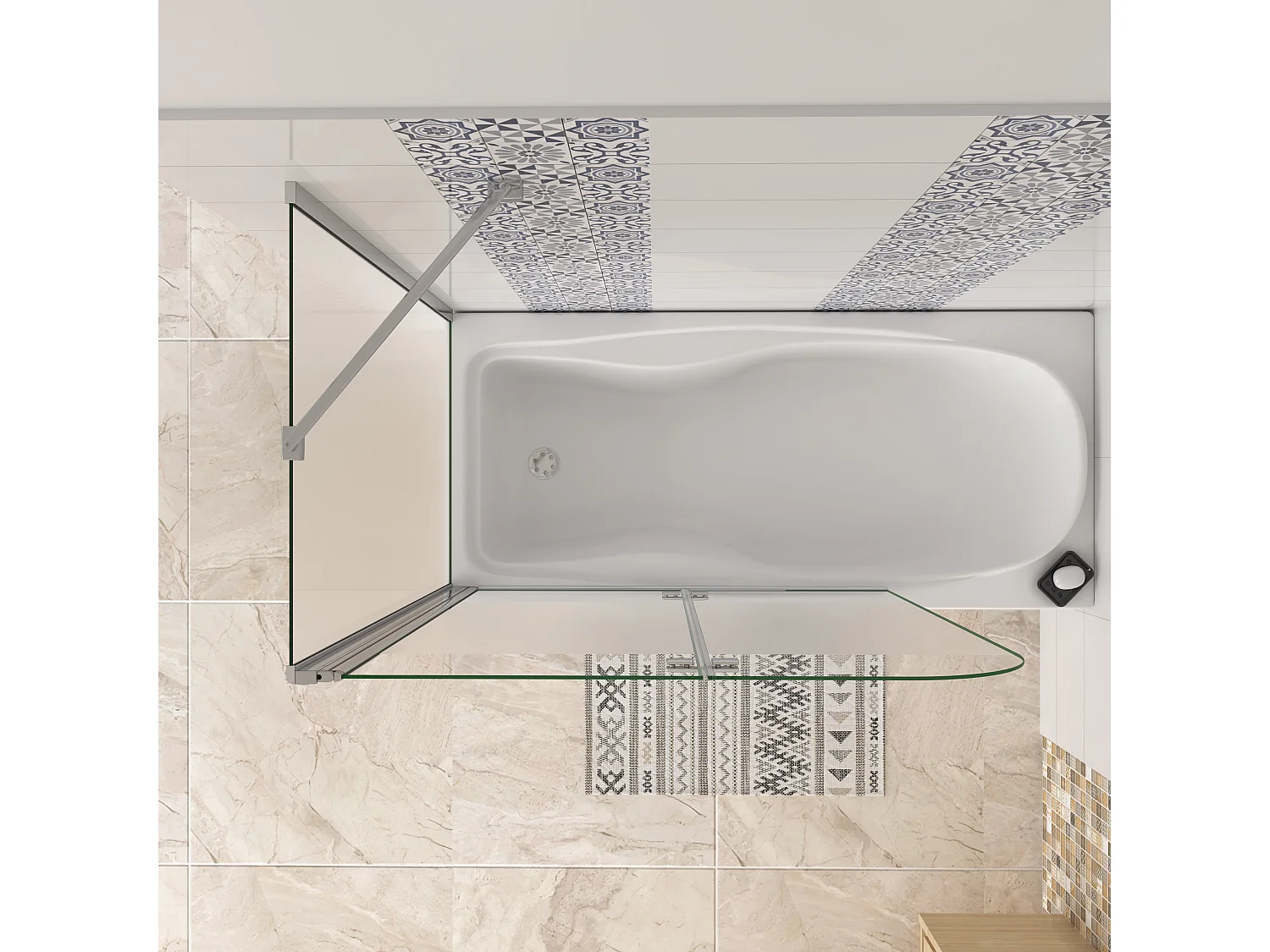 H.140 cm Sopravasca Angolare 100x65 cm 2 Ante Apribili con Lato Fisso in Vetro Anticalcare Opaco da 6mm Verso Sinistro