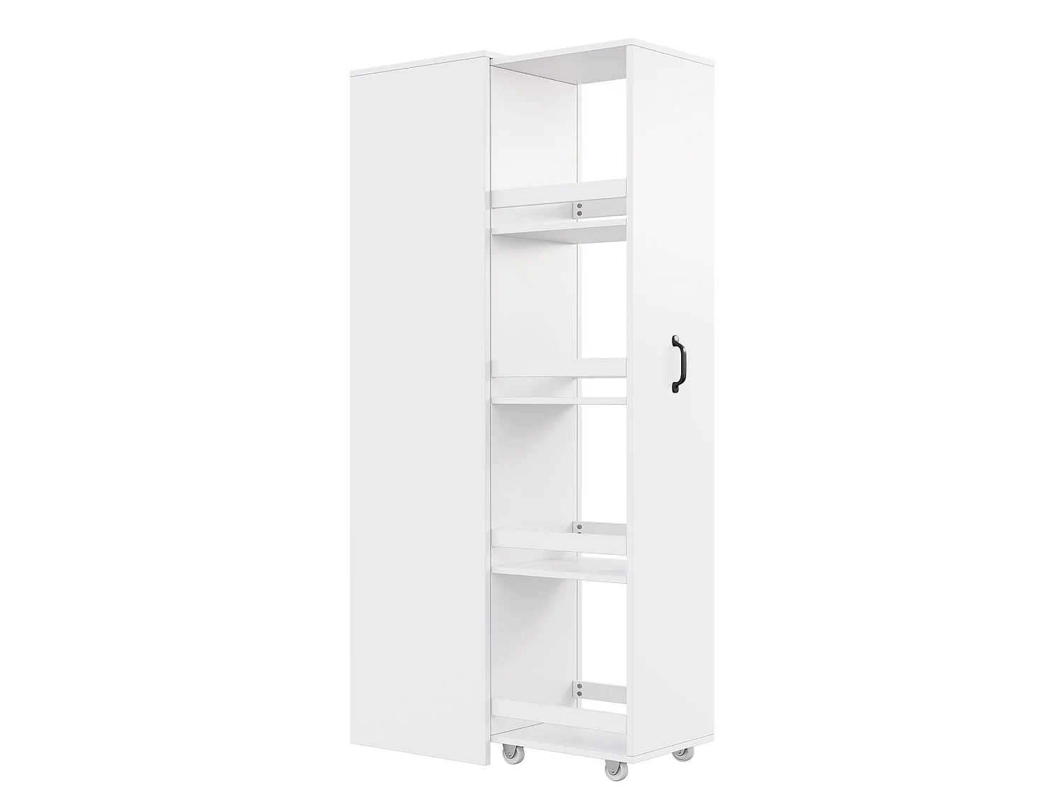 Bibliothèque étroite 40 x 30 x 160.5 cm avec roulettes et rangement – ​​Blanc