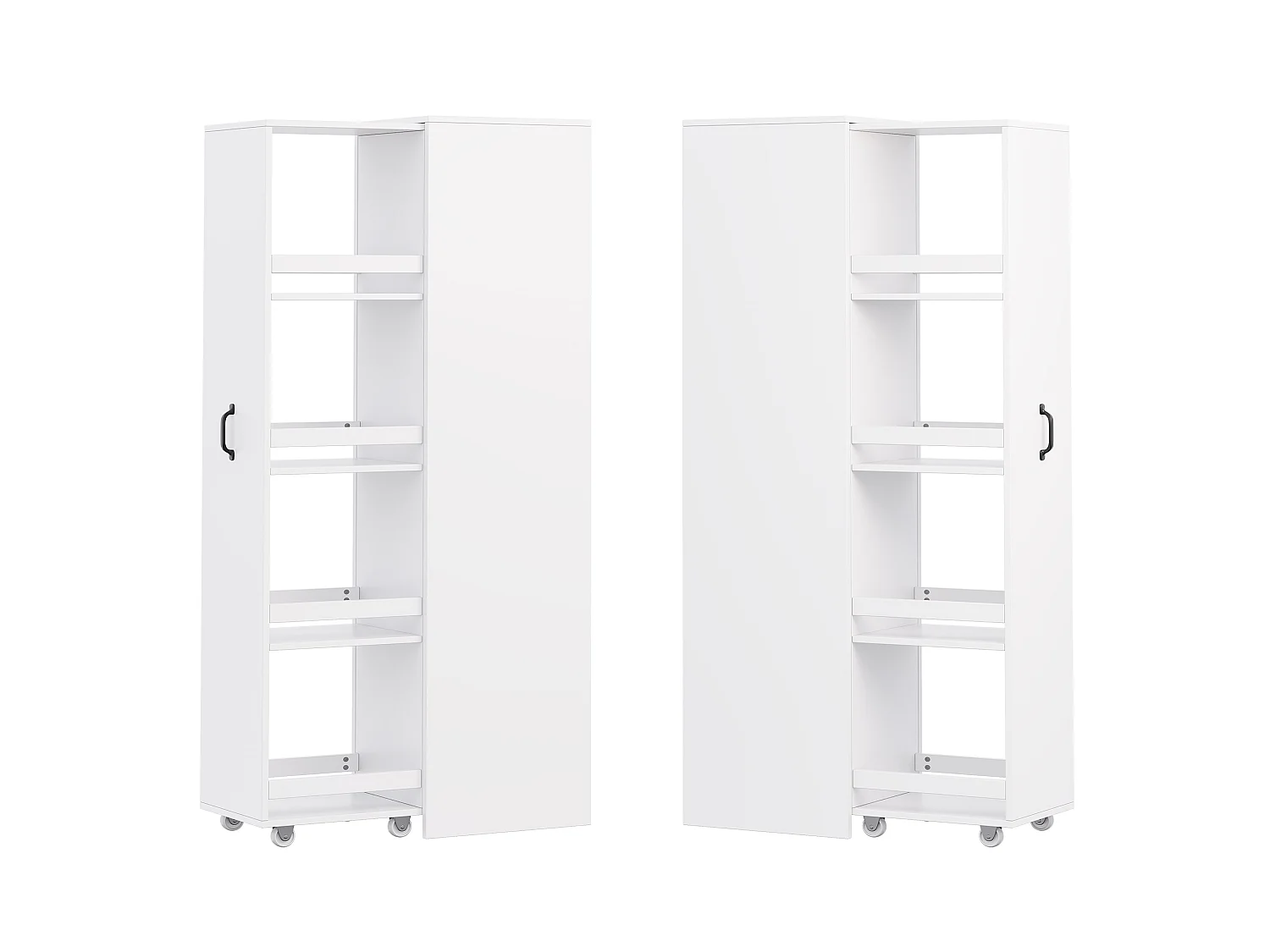 Bibliothèque étroite 40 x 30 x 160.5 cm avec roulettes et rangement – ​​Blanc