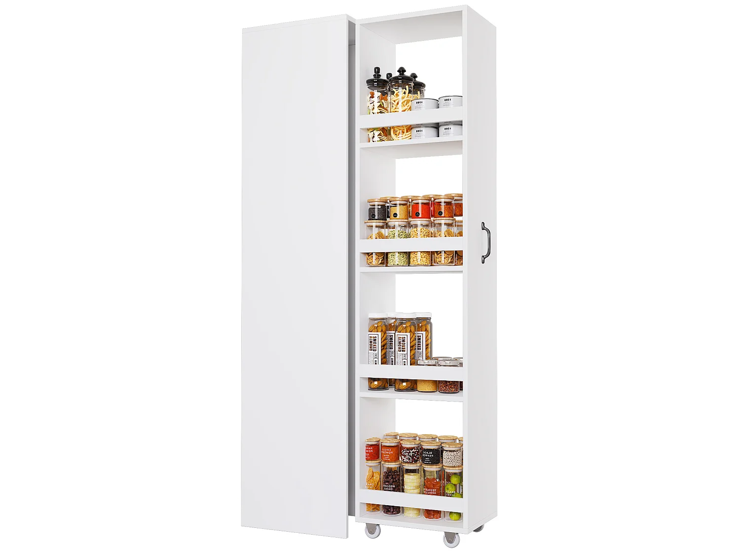 Bibliothèque étroite 40 x 30 x 160.5 cm avec roulettes et rangement – ​​Blanc