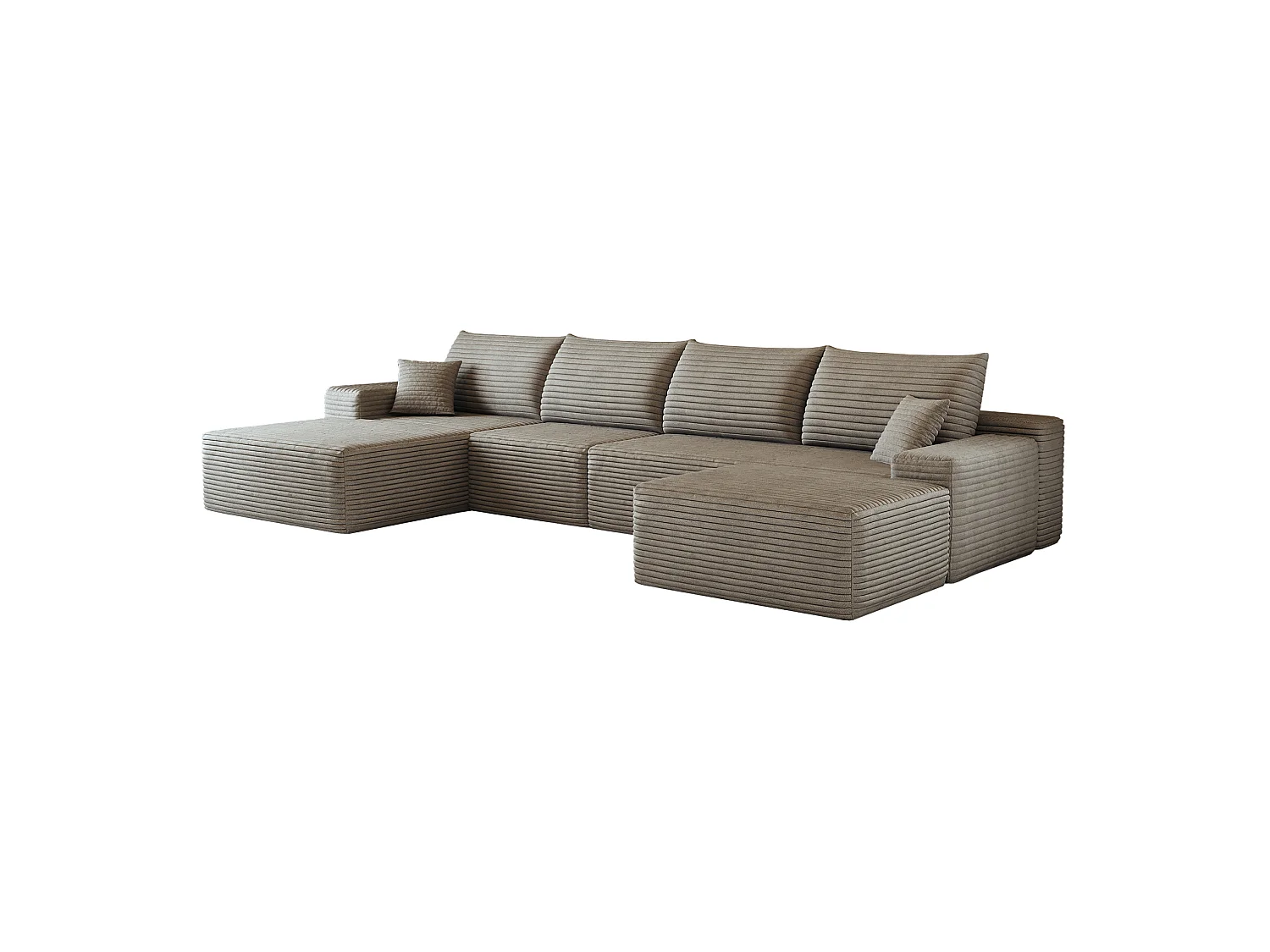 Canapé compressé d'angle modulable 4 places en velours côtelé avec pouf - Camel