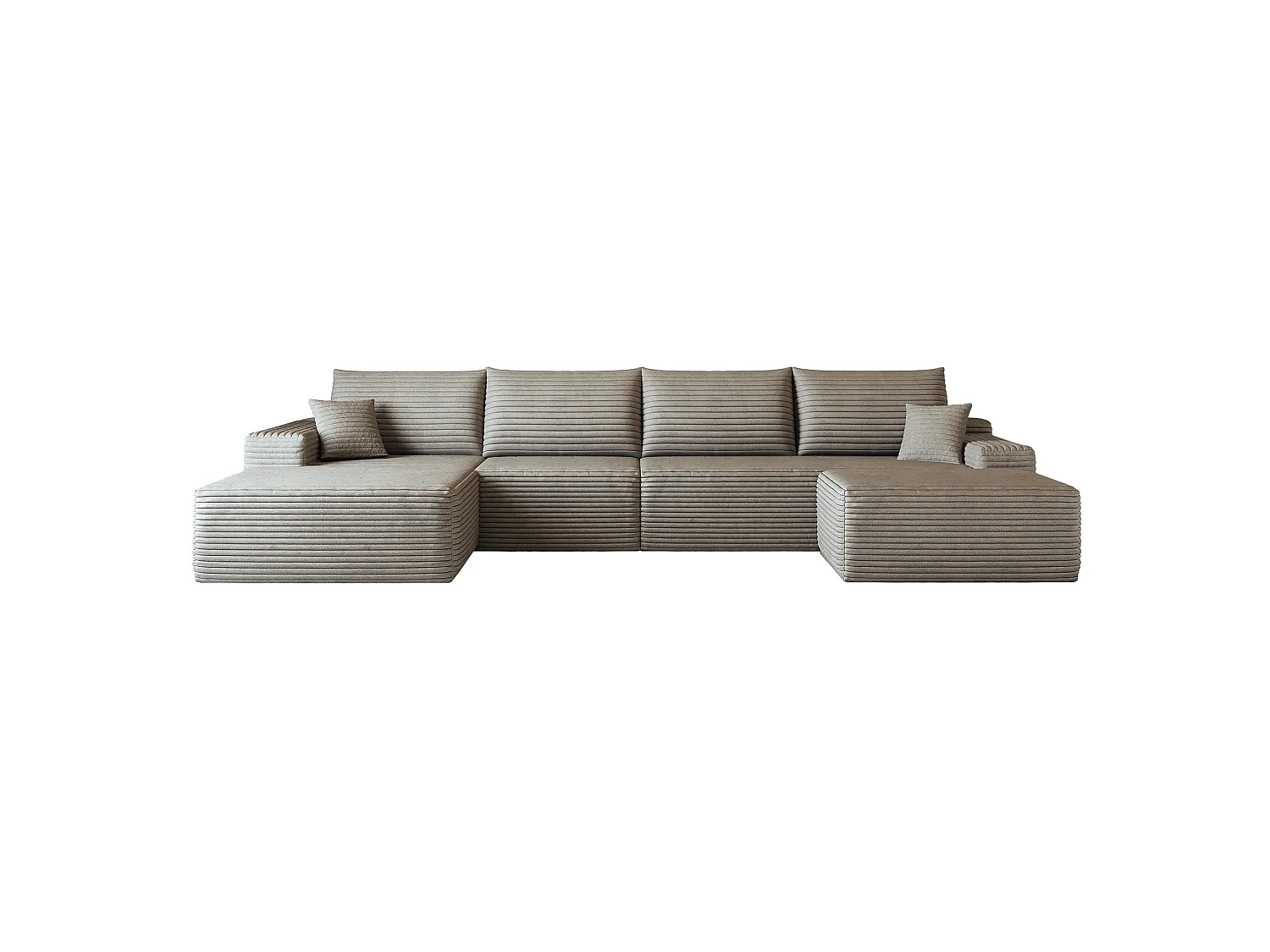 Canapé compressé d'angle modulable 4 places en velours côtelé avec pouf - Camel