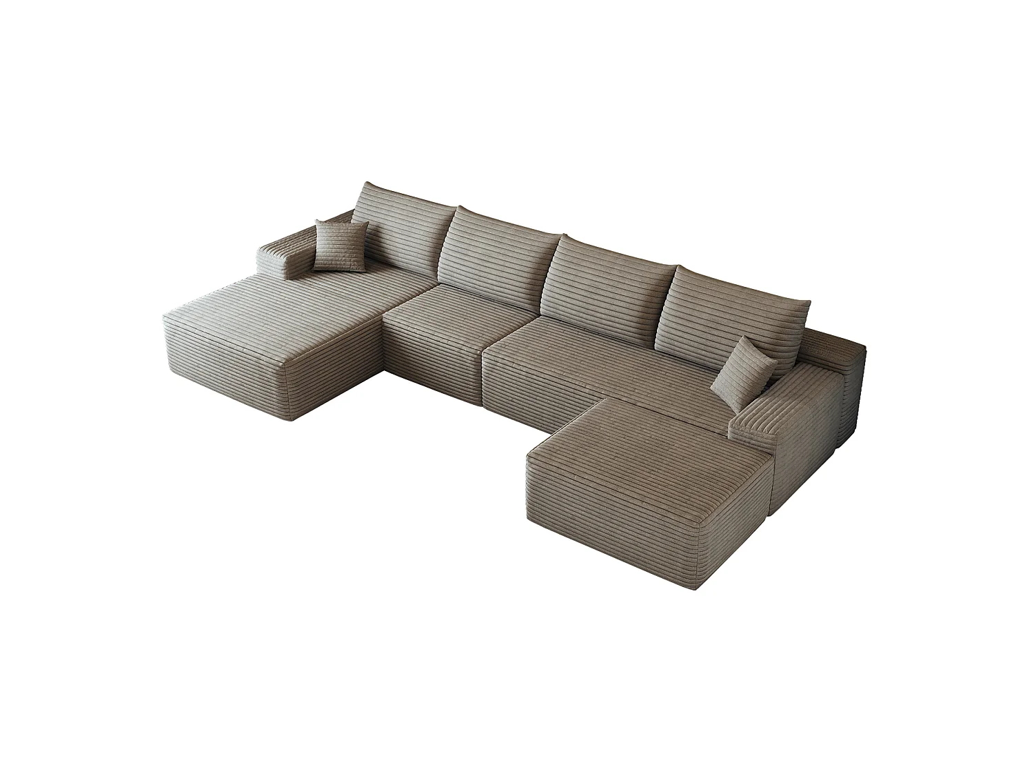 Canapé compressé d'angle modulable 4 places en velours côtelé avec pouf - Camel