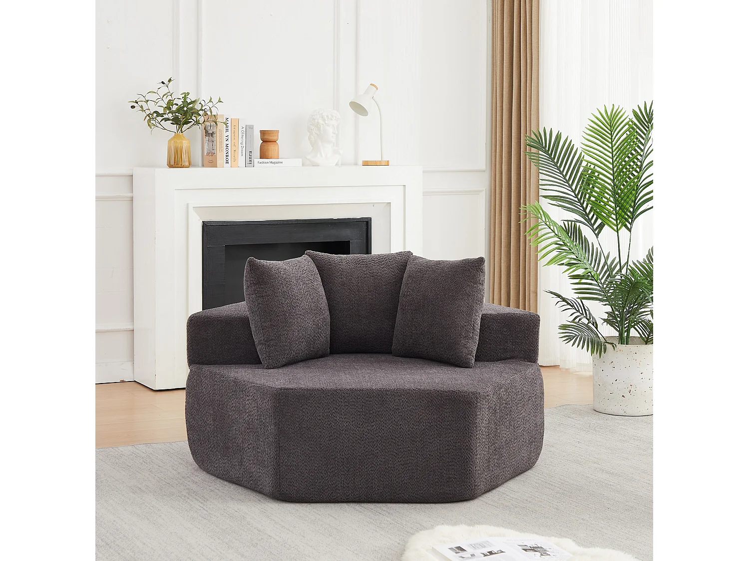 Fauteuil simple hexagonaux en chenille avec coussins - Gris