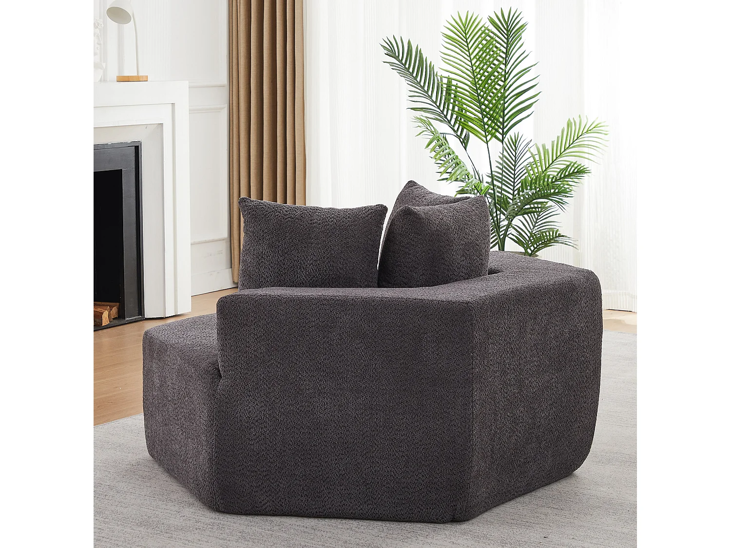 Fauteuil simple hexagonaux en chenille avec coussins - Gris