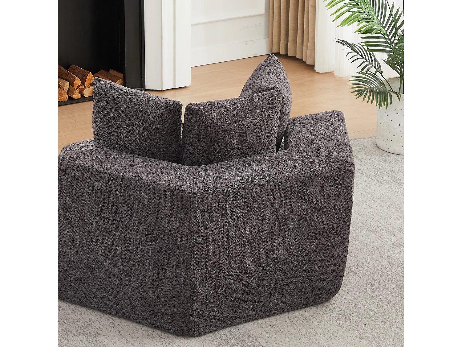Fauteuil simple hexagonaux en chenille avec coussins - Gris