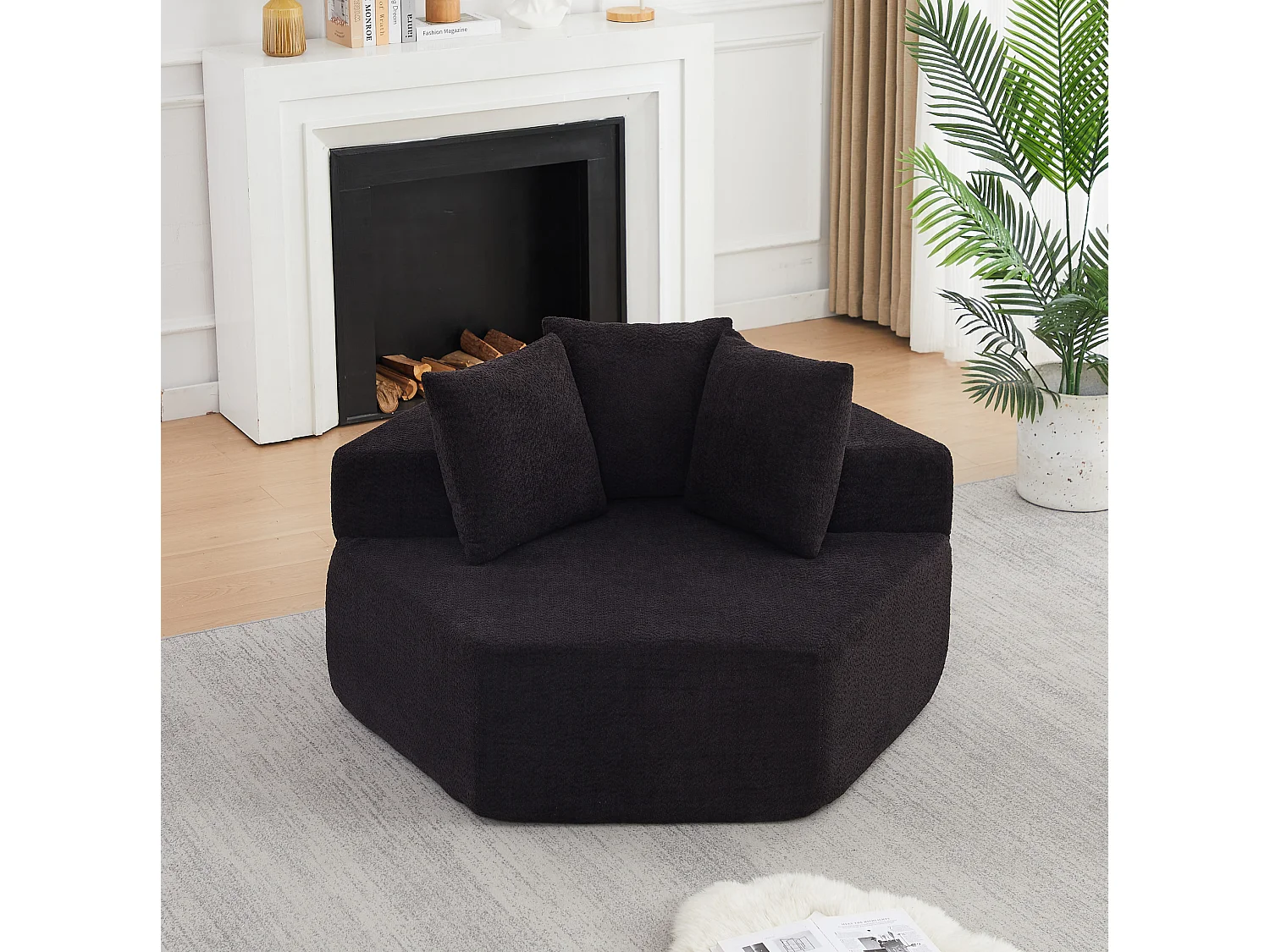 Fauteuil simple hexagonaux en chenille avec coussins - Noir