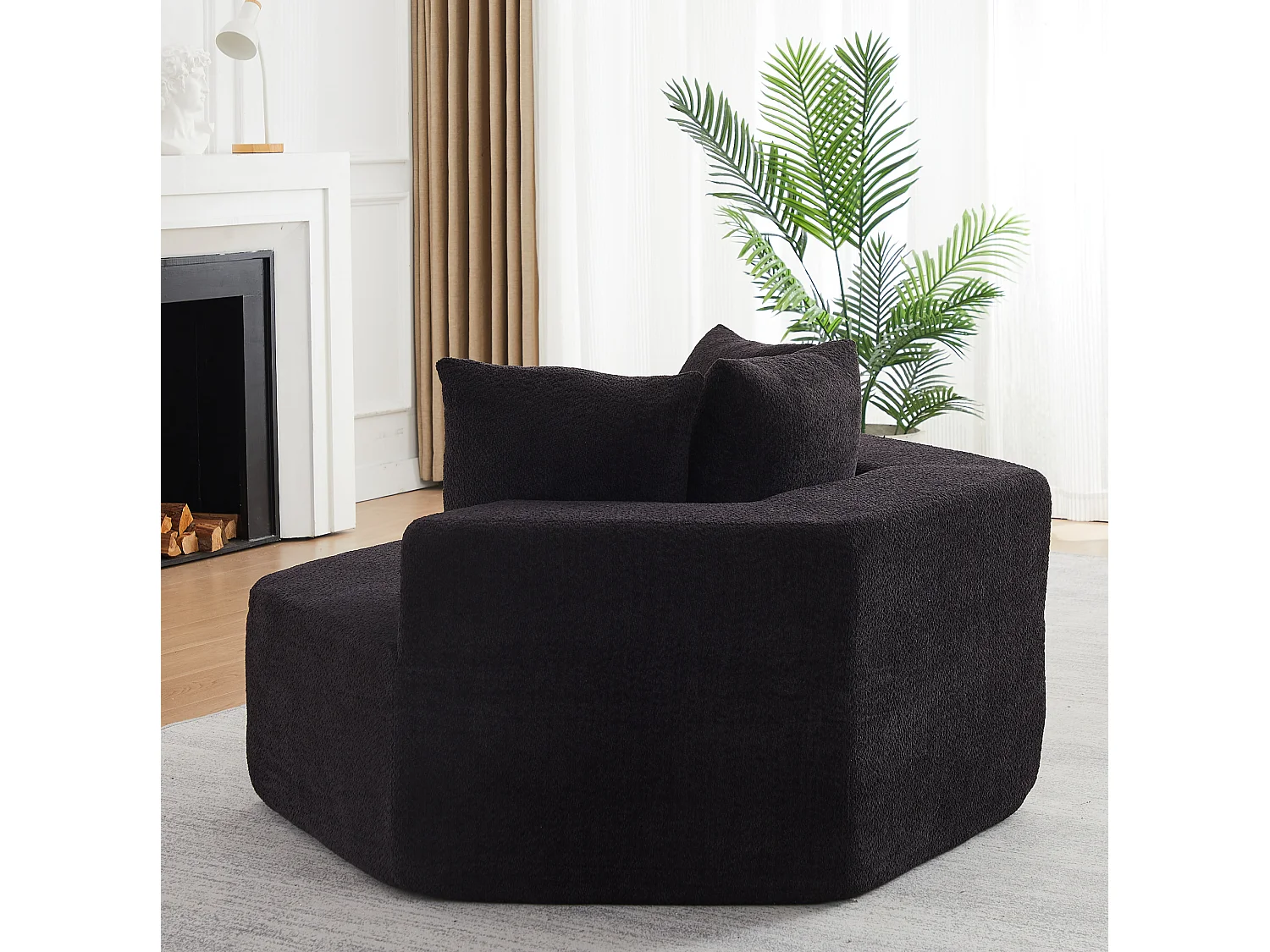 Fauteuil simple hexagonaux en chenille avec coussins - Noir