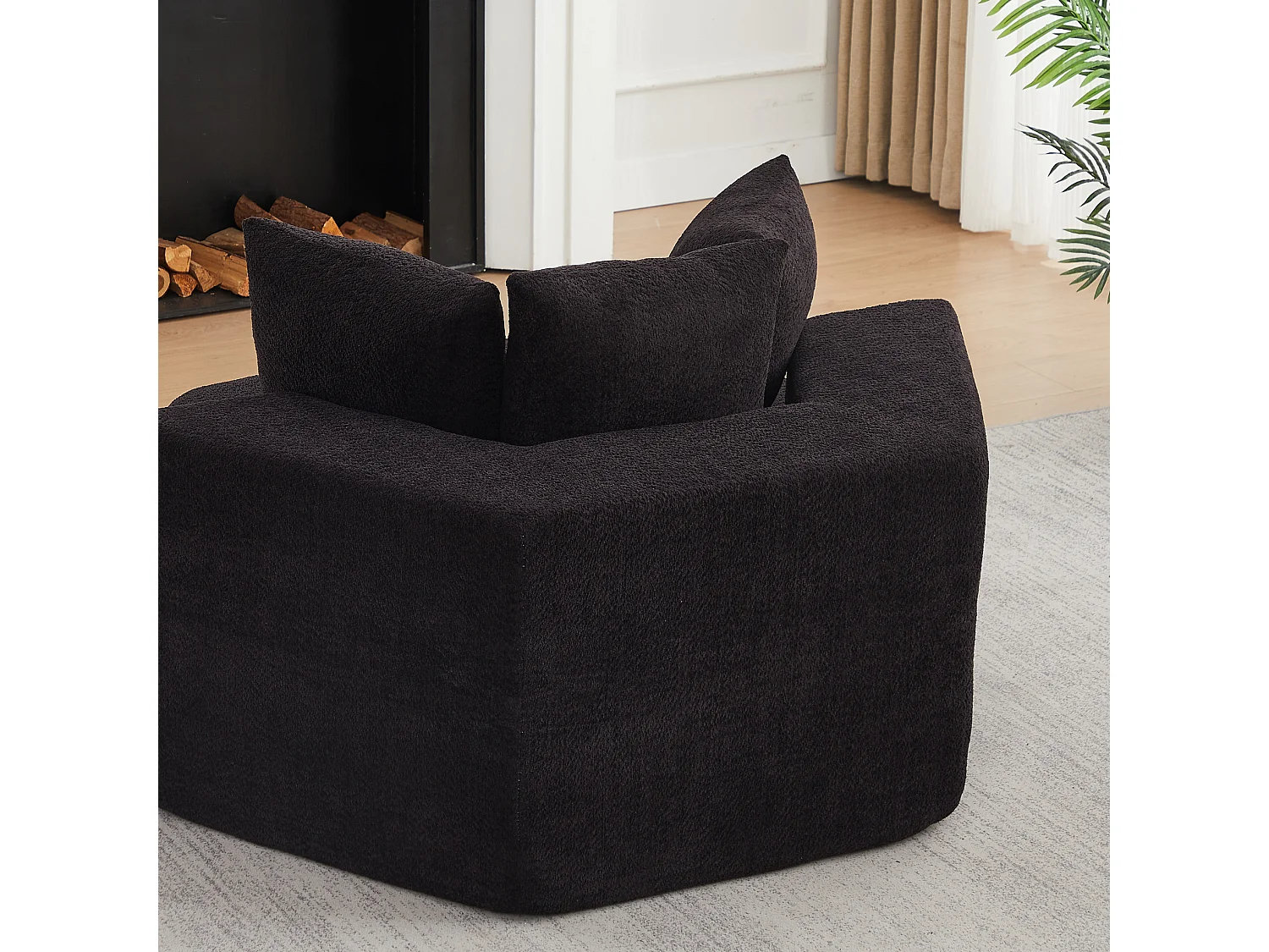 Fauteuil simple hexagonaux en chenille avec coussins - Noir