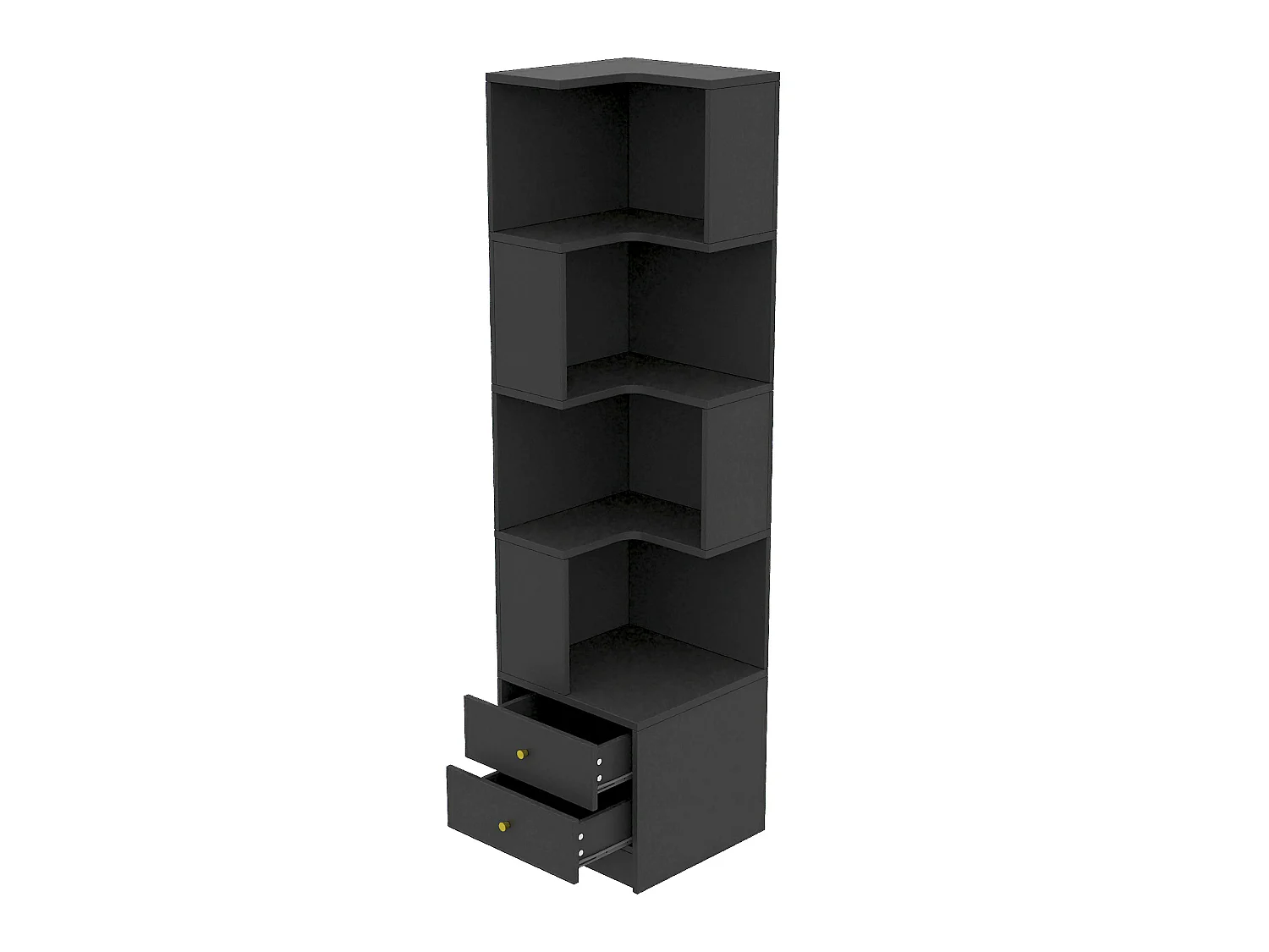Hoekboekenkast, 45 x 43,5 x 180 cm, met ledverlichting en 2 lades - Zwart