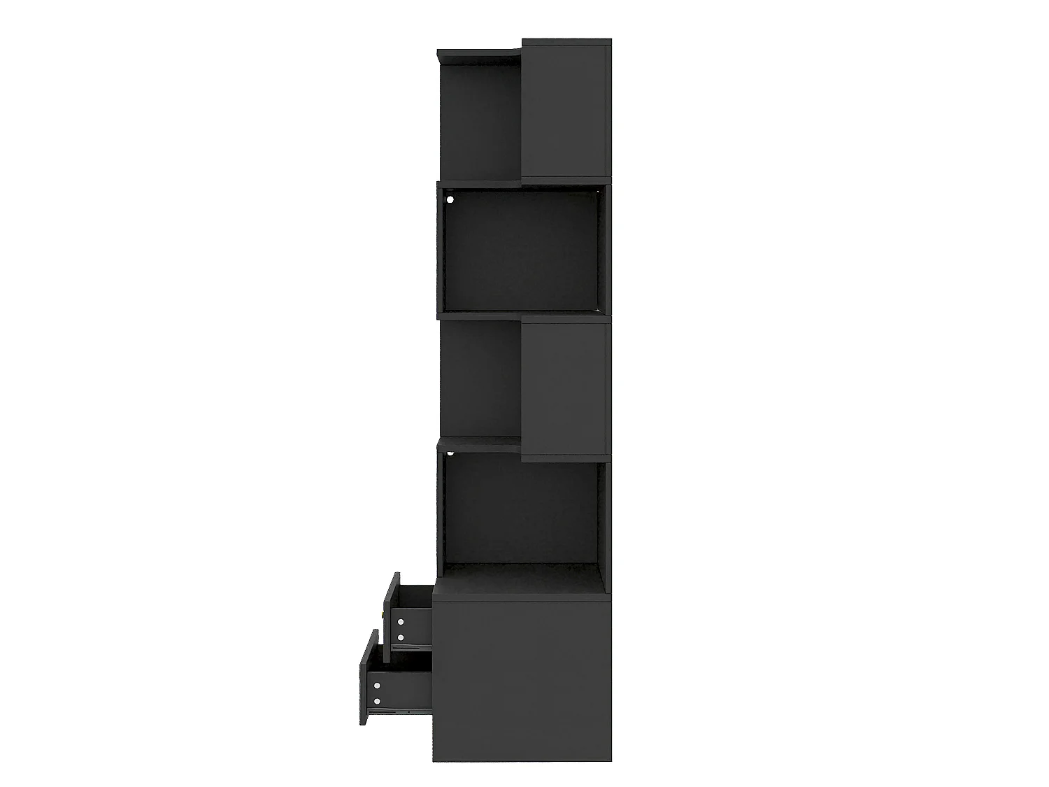 Hoekboekenkast, 45 x 43,5 x 180 cm, met ledverlichting en 2 lades - Zwart