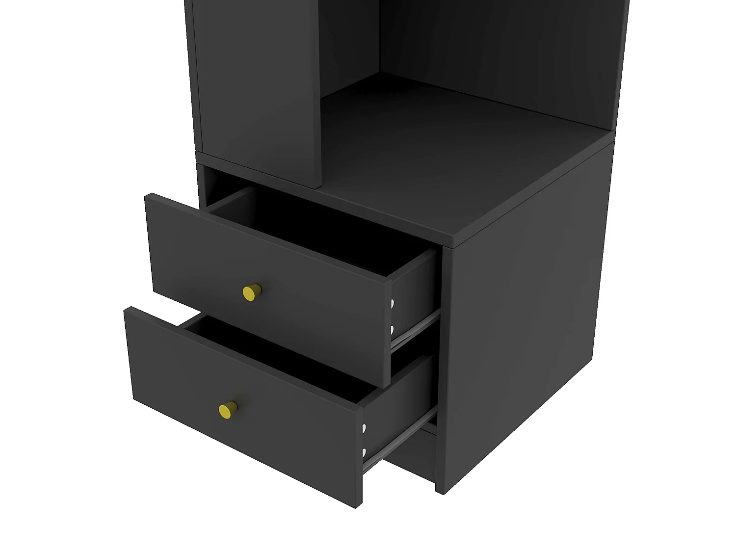 Hoekboekenkast, 45 x 43,5 x 180 cm, met ledverlichting en 2 lades - Zwart