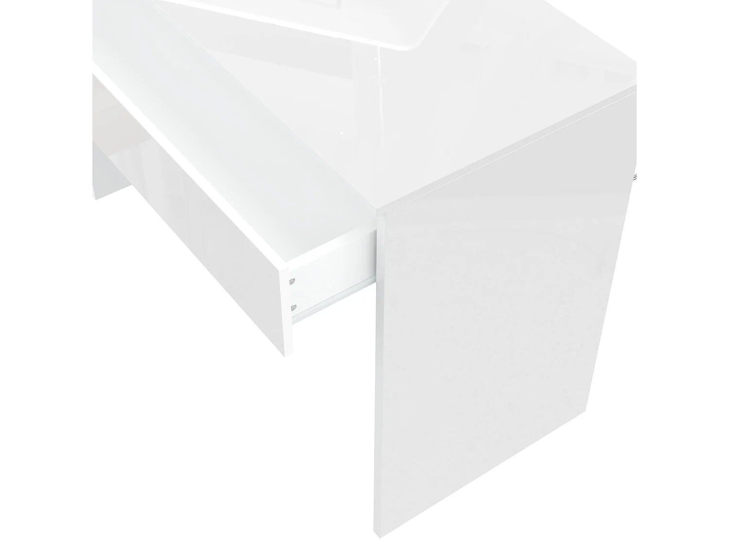 Escritorio con acabado brillante (120x50 cm), iluminación LED, 2 cajones y una puerta – Blanco