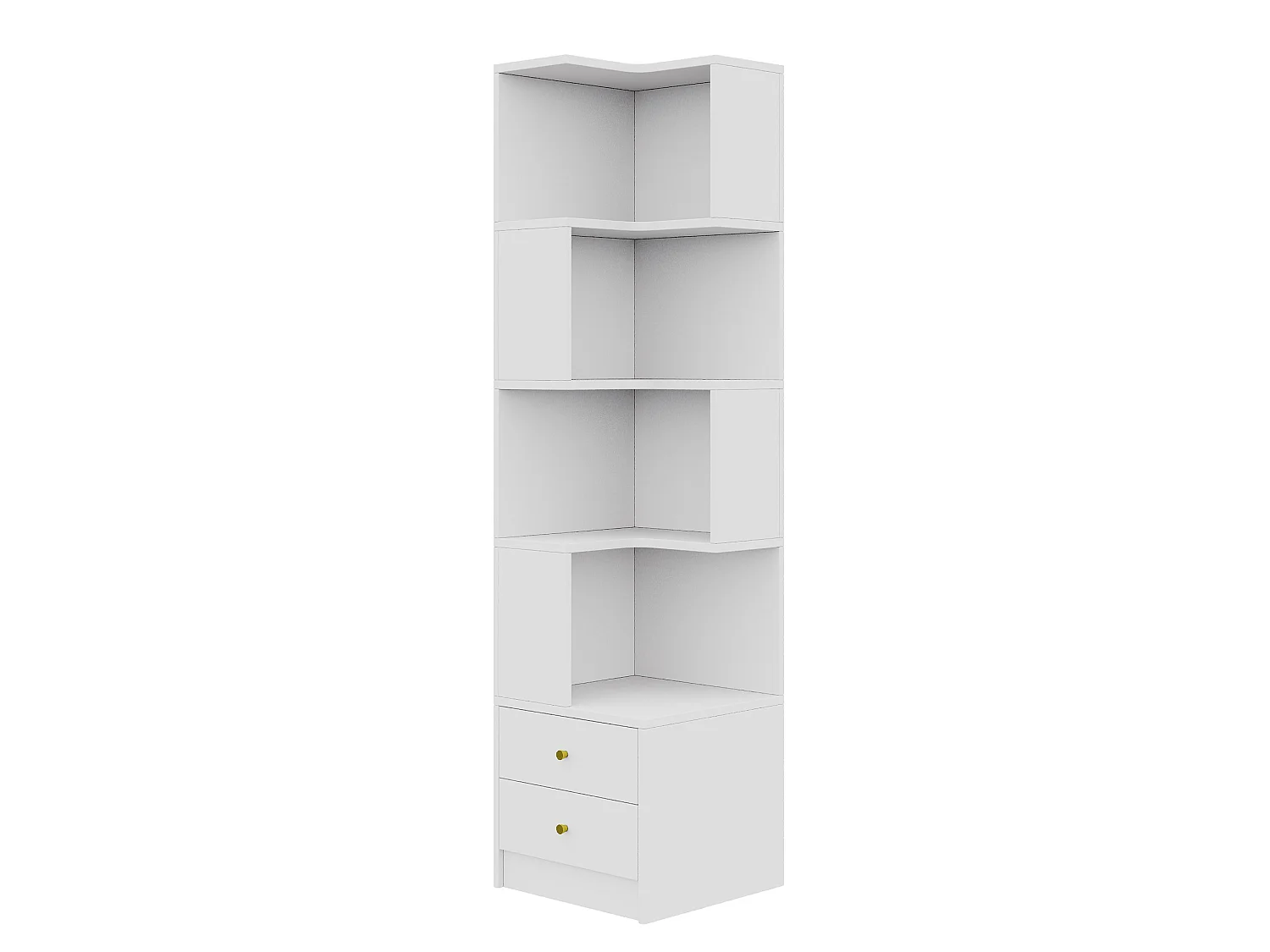 Hoekboekenkast, 45 x 43,5 x 180 cm, met ledverlichting en 2 lades - Wit