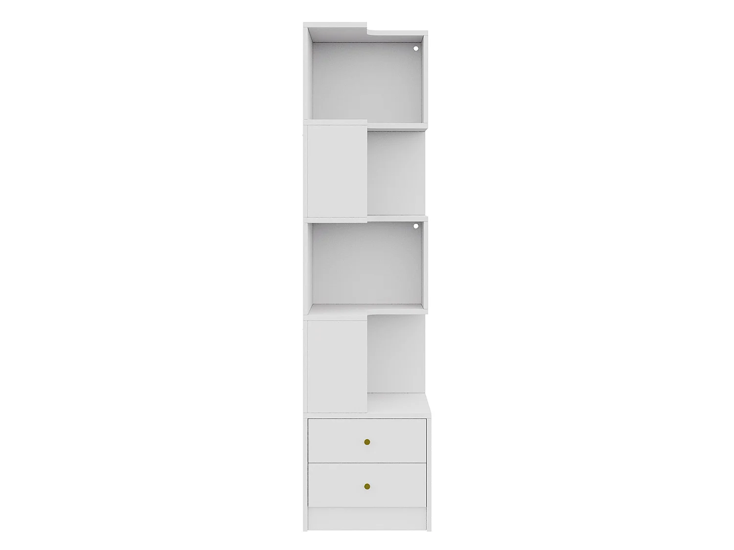 Hoekboekenkast, 45 x 43,5 x 180 cm, met ledverlichting en 2 lades - Wit
