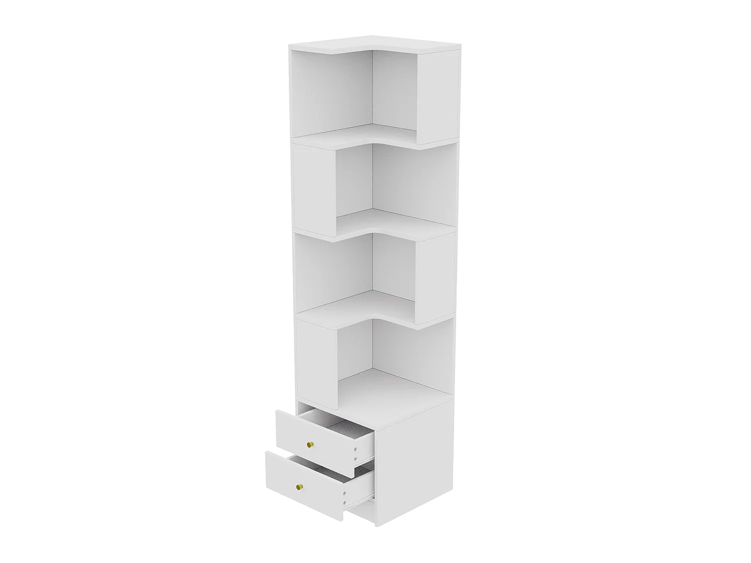 Hoekboekenkast, 45 x 43,5 x 180 cm, met ledverlichting en 2 lades - Wit