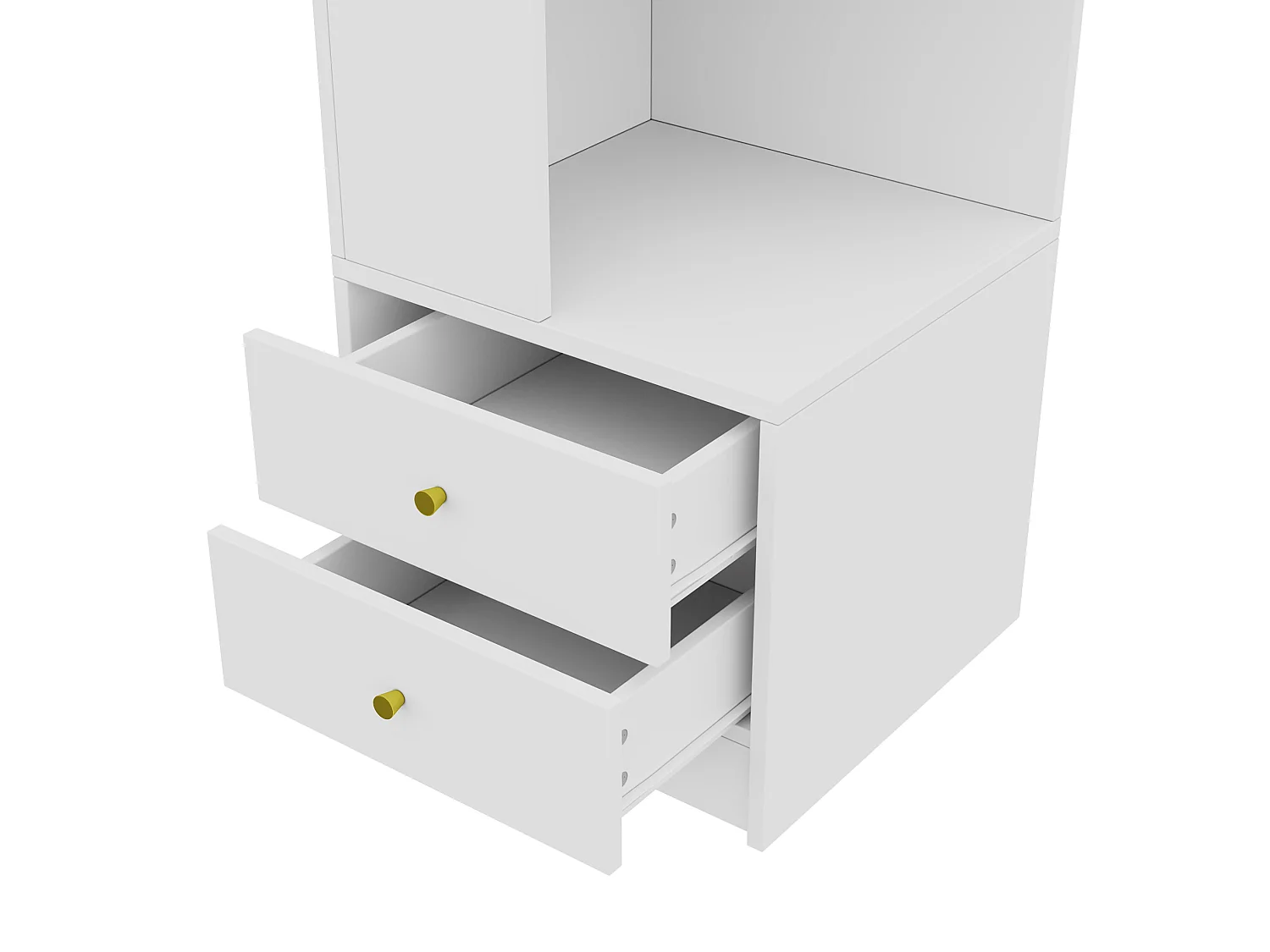 Hoekboekenkast, 45 x 43,5 x 180 cm, met ledverlichting en 2 lades - Wit