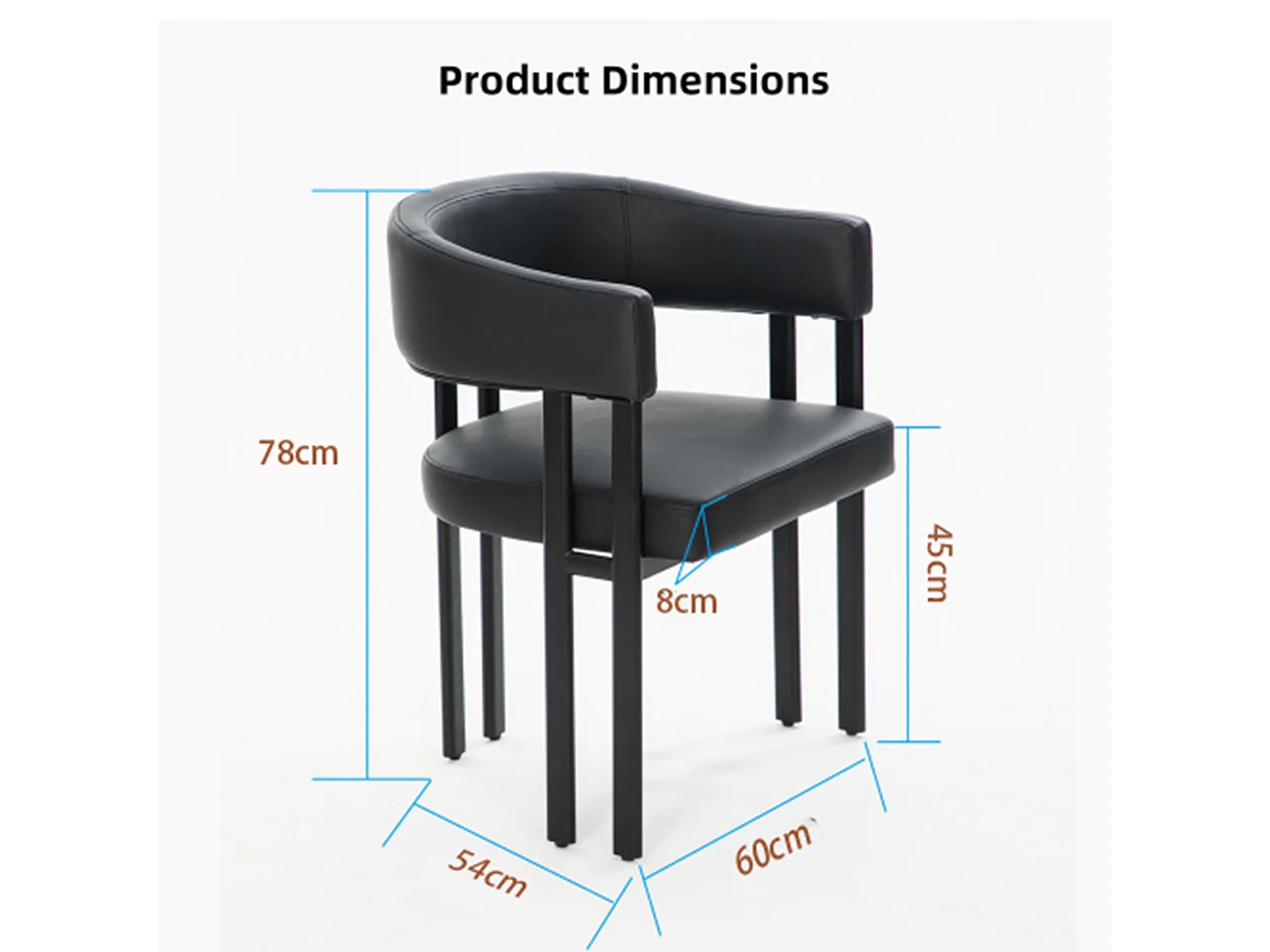 Fauteuil design noir en similicuir, dossier courbé, pieds métal, avec accoudoirs, bureau/salon