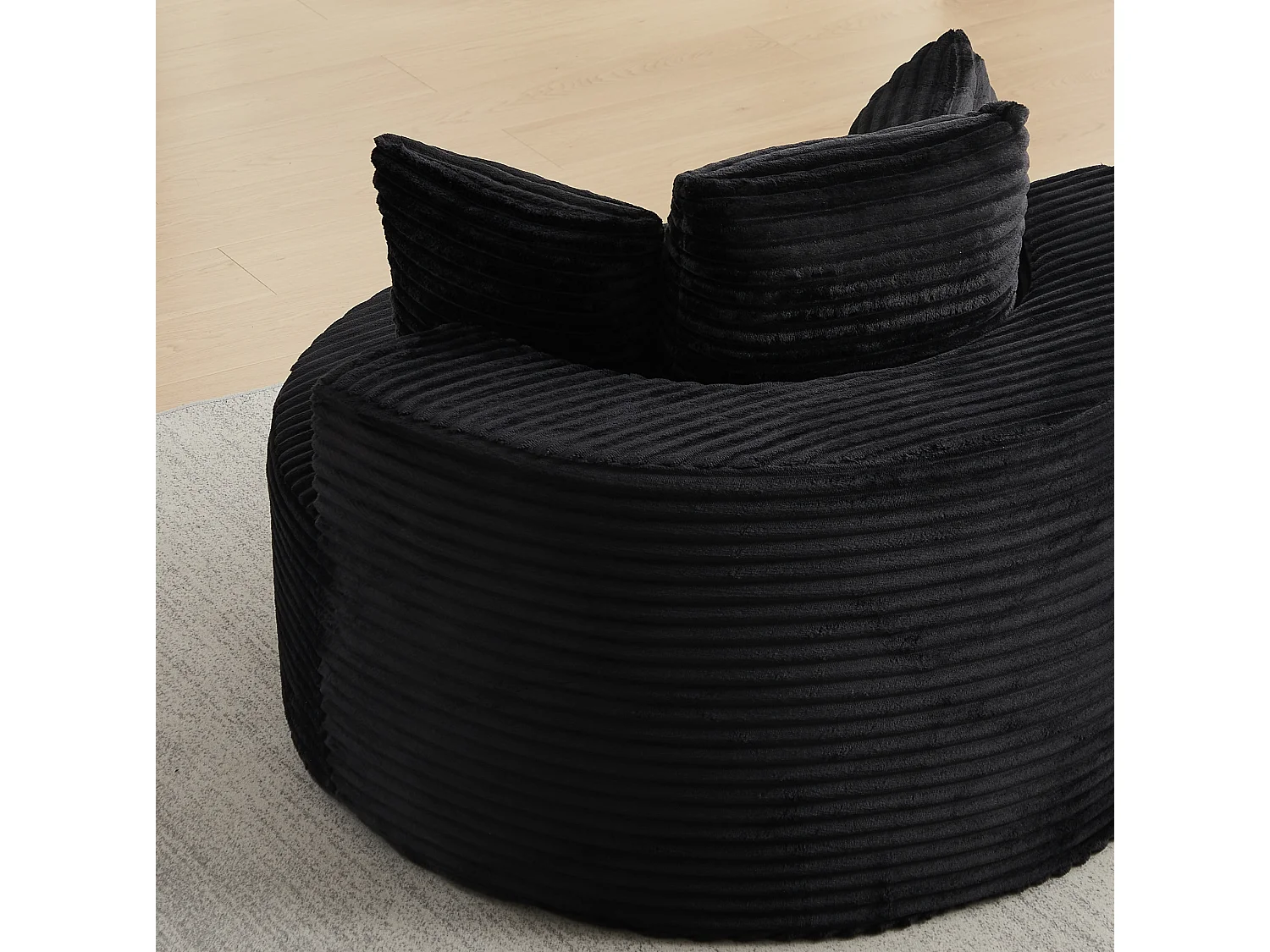 Sillón redondo de pana con 3 cojines - Diseño minimalista - Negro