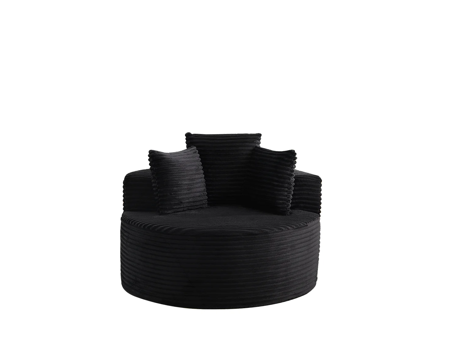 Sillón redondo de pana con 3 cojines - Diseño minimalista - Negro